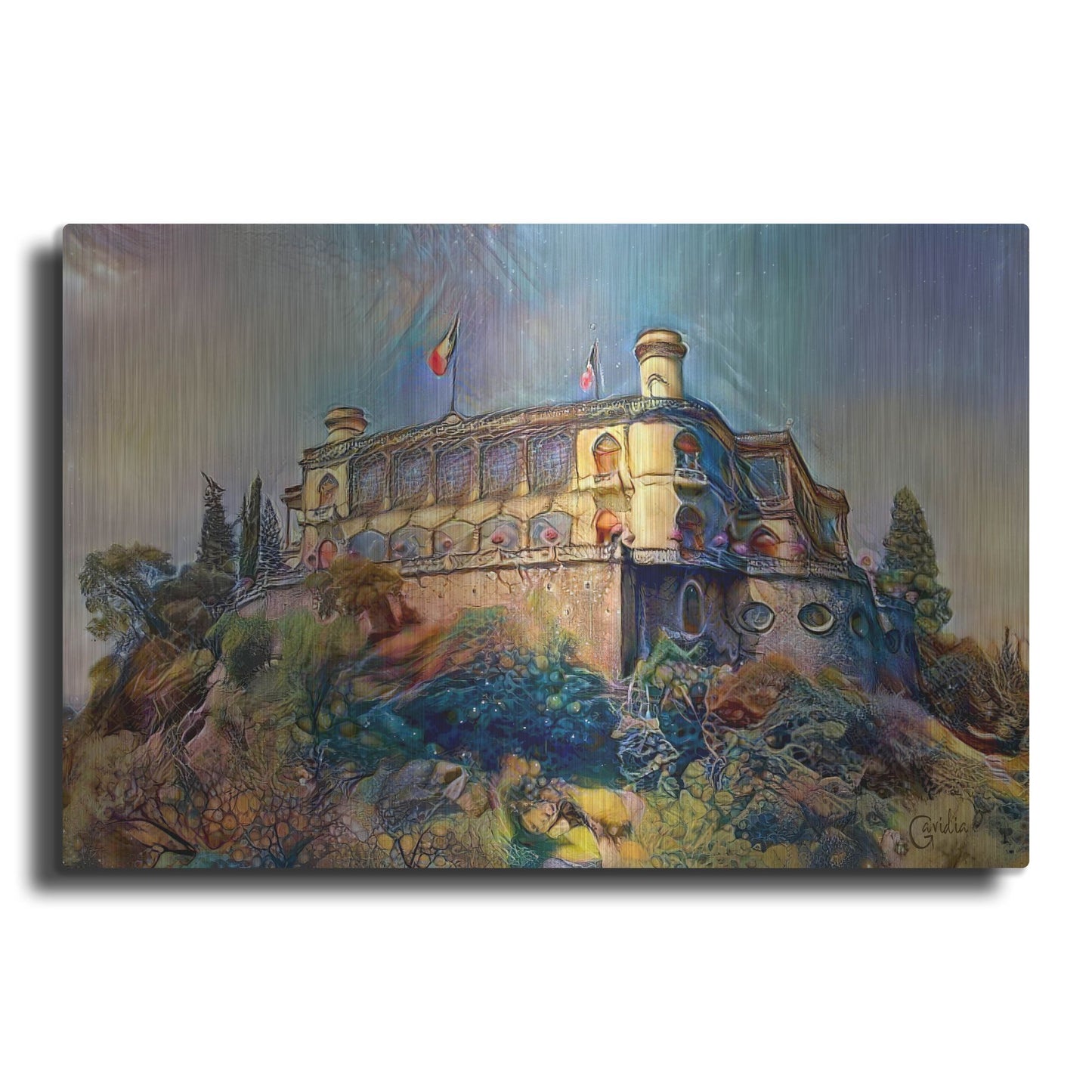 Luxe Metal Art 'Mexico City Chapultepec Castle Ver2' by Pedro Gavidia, Metal Wall Art