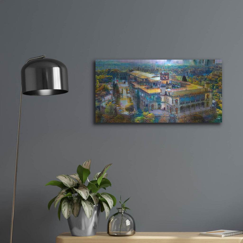 Luxe Metal Art 'Mexico City Chapultepec Castle' by Pedro Gavidia, Metal Wall Art,24x12