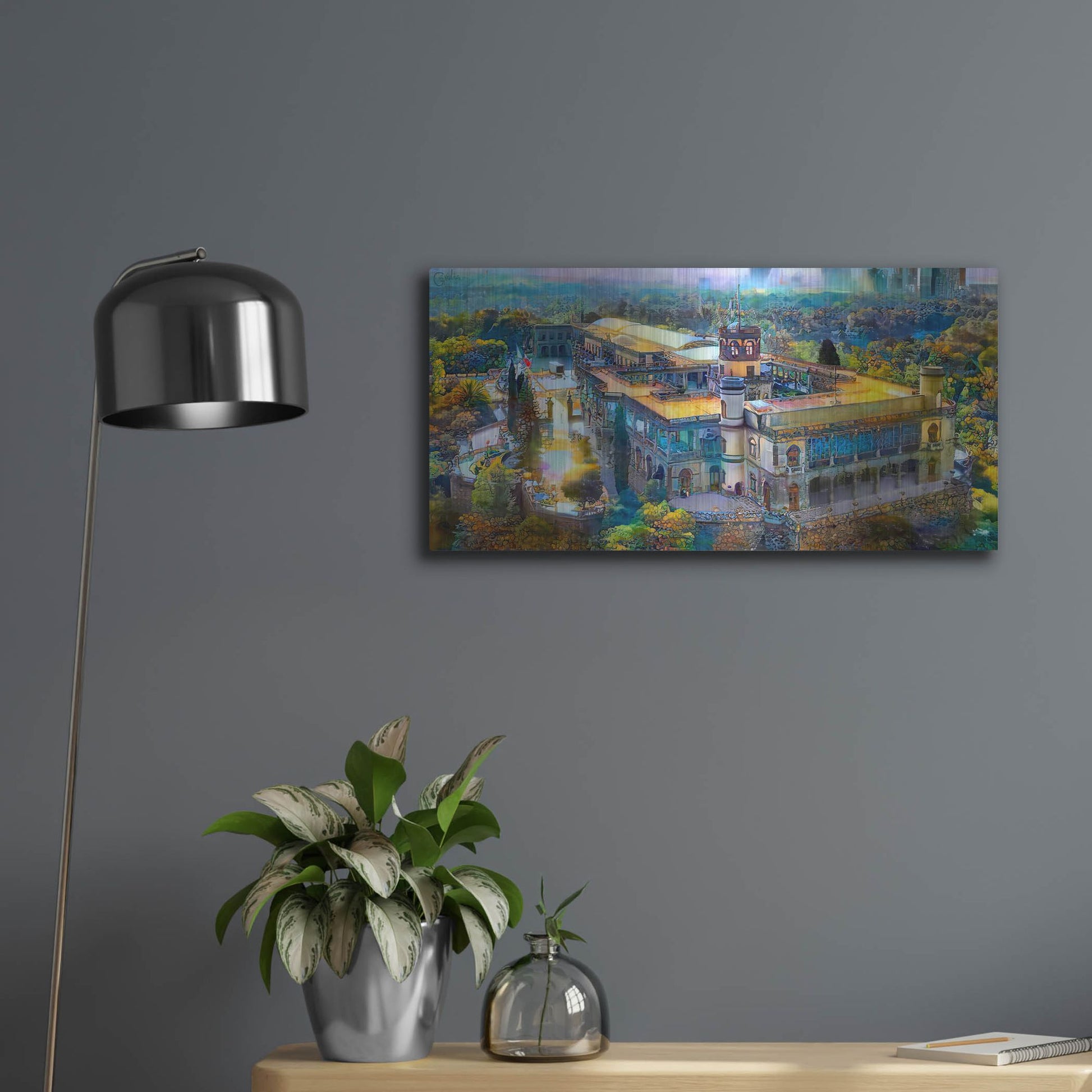 Luxe Metal Art 'Mexico City Chapultepec Castle' by Pedro Gavidia, Metal Wall Art,24x12