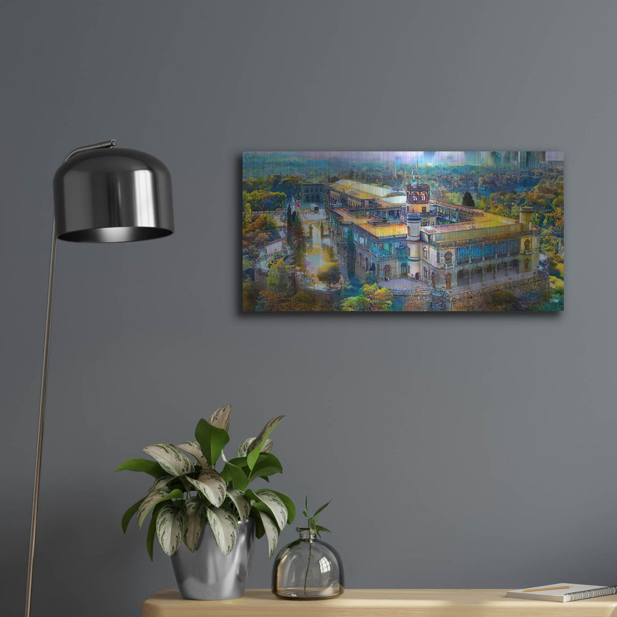 Luxe Metal Art 'Mexico City Chapultepec Castle' by Pedro Gavidia, Metal Wall Art,24x12