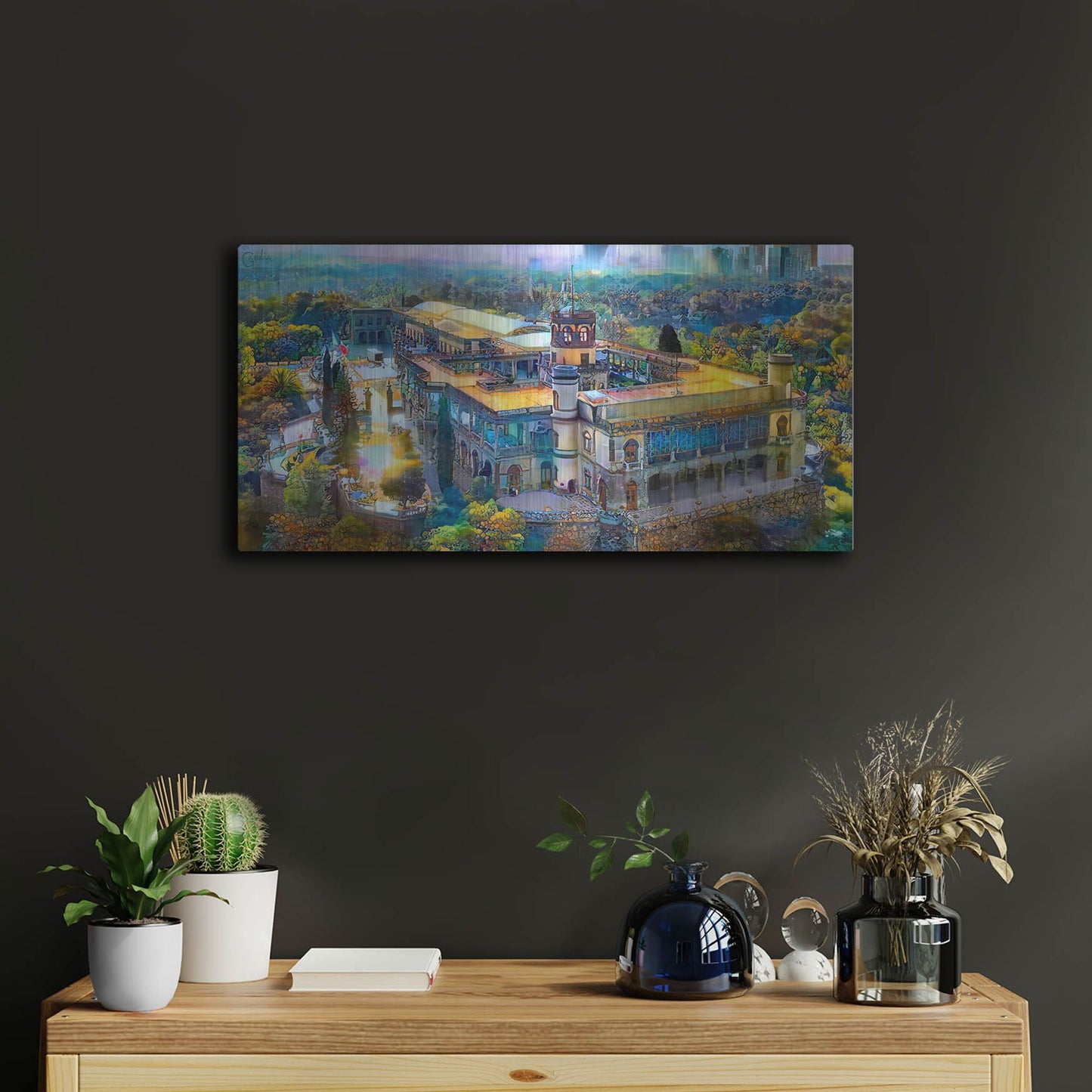 Luxe Metal Art 'Mexico City Chapultepec Castle' by Pedro Gavidia, Metal Wall Art,24x12