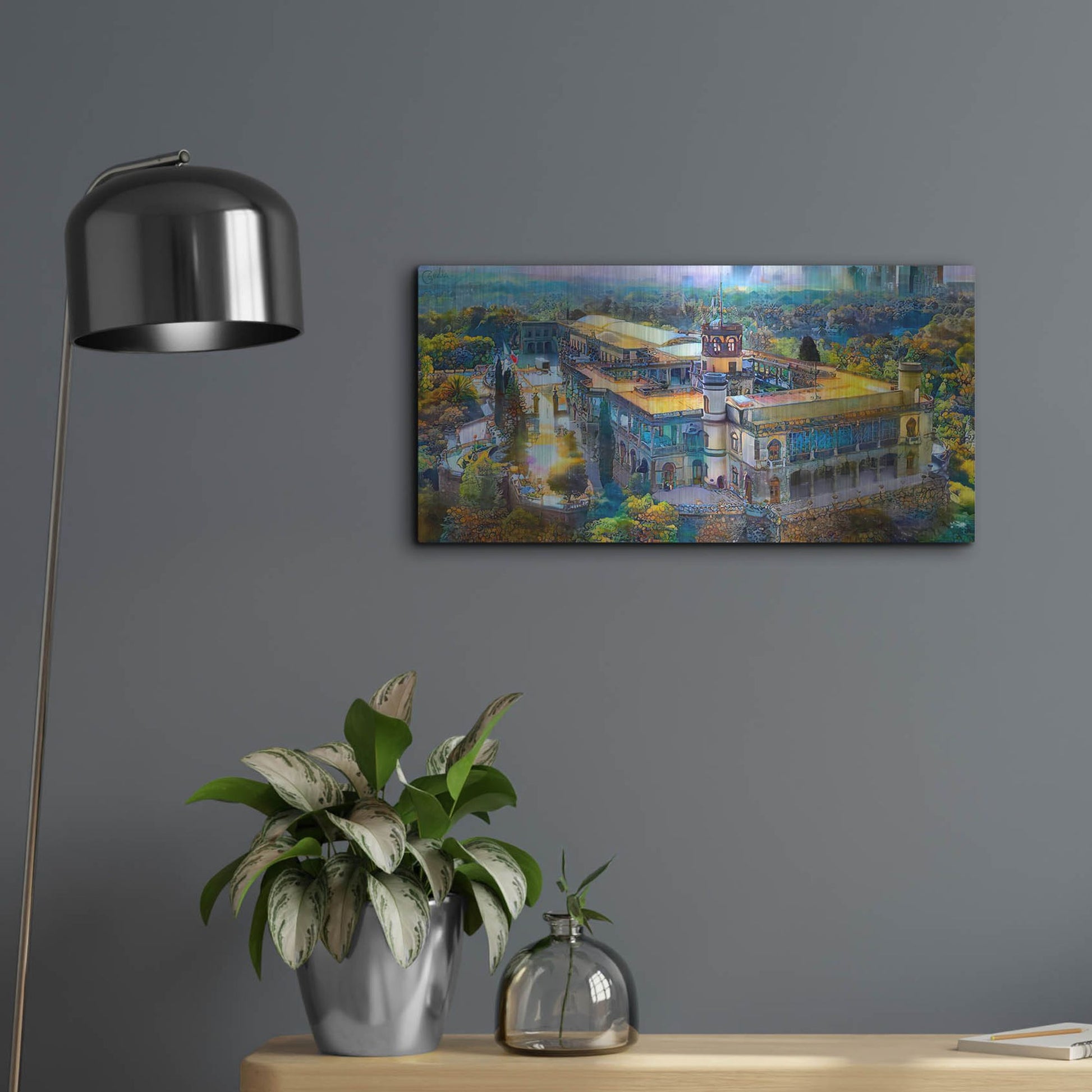 Luxe Metal Art 'Mexico City Chapultepec Castle' by Pedro Gavidia, Metal Wall Art,24x12