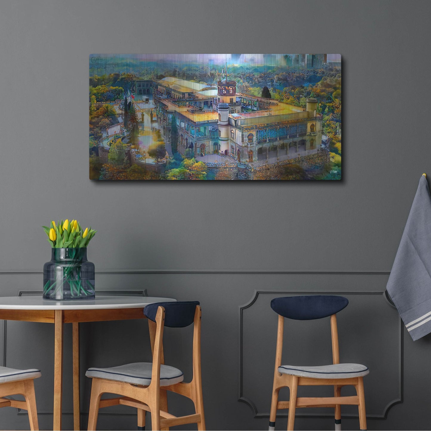 Luxe Metal Art 'Mexico City Chapultepec Castle' by Pedro Gavidia, Metal Wall Art,48x24