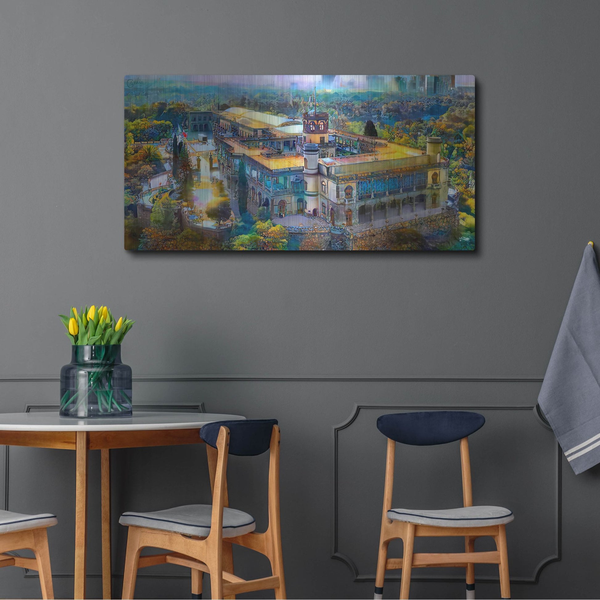 Luxe Metal Art 'Mexico City Chapultepec Castle' by Pedro Gavidia, Metal Wall Art,48x24