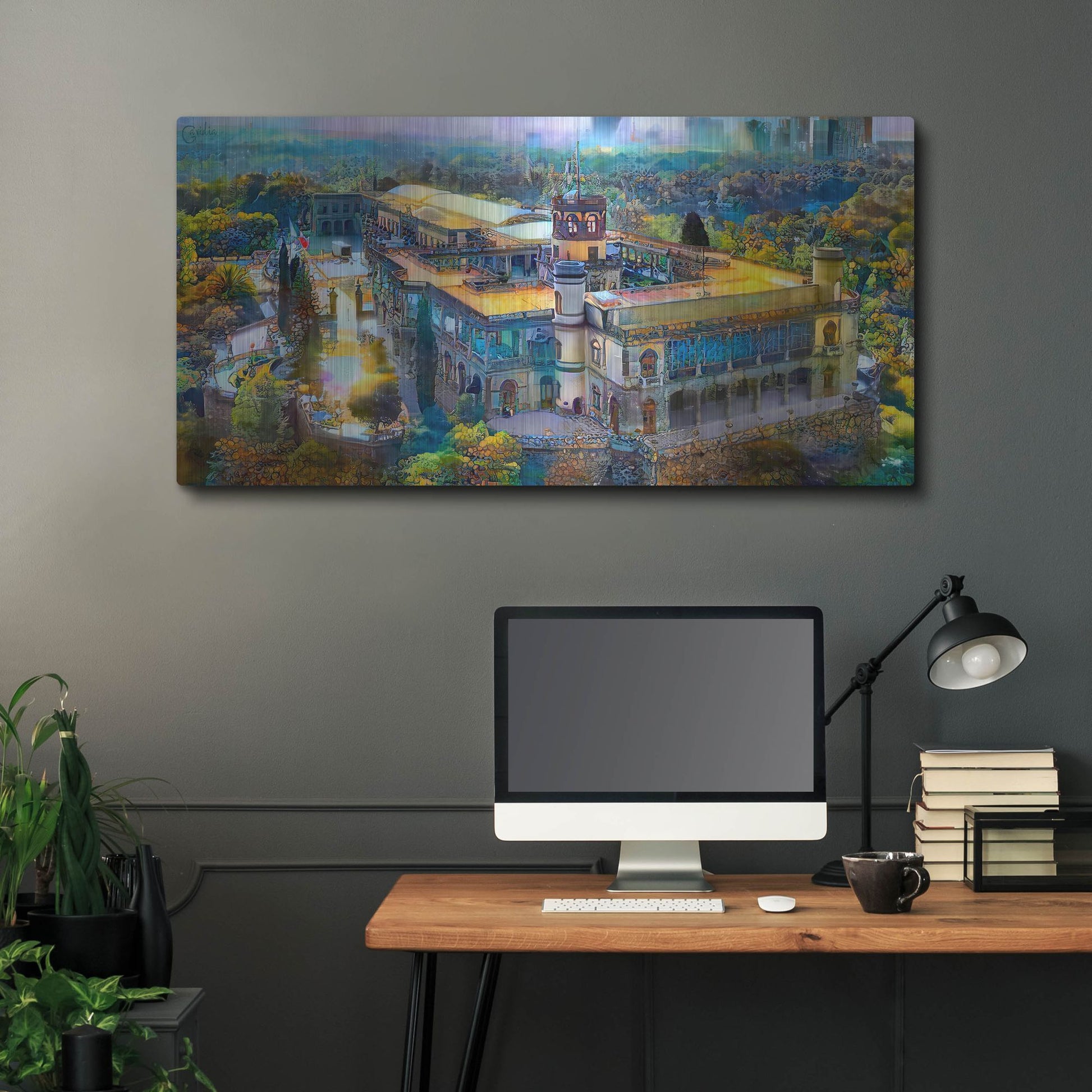 Luxe Metal Art 'Mexico City Chapultepec Castle' by Pedro Gavidia, Metal Wall Art,48x24