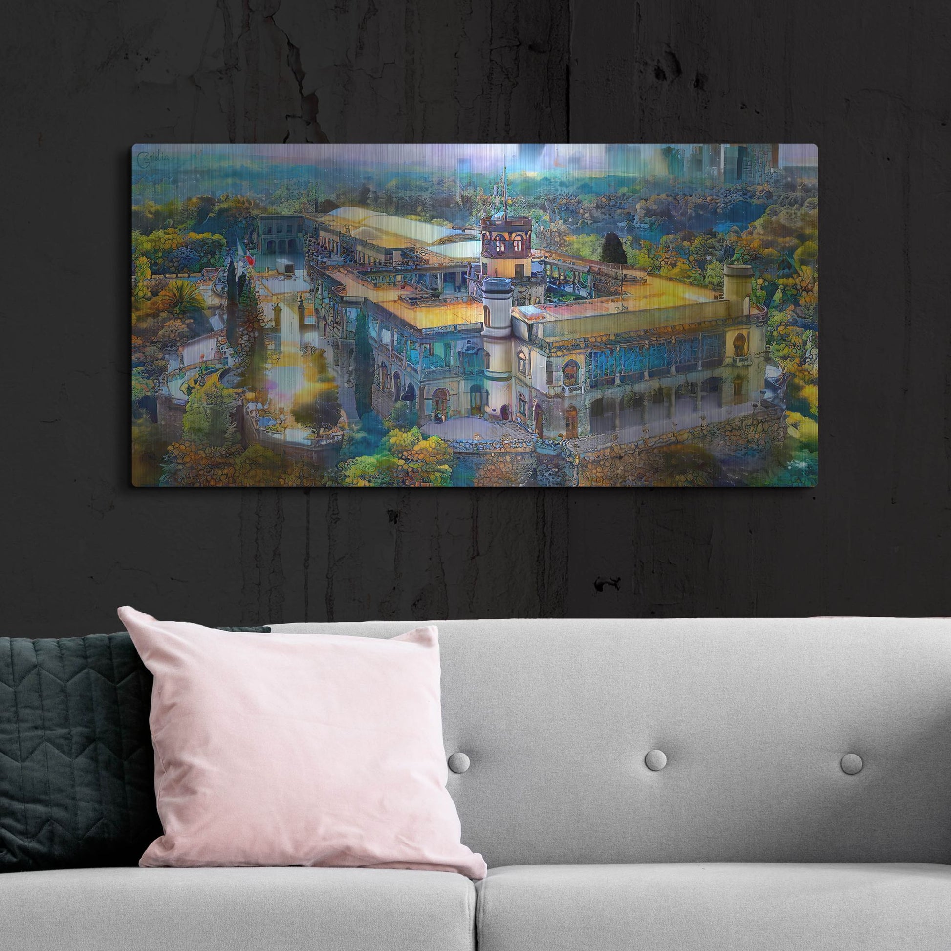 Luxe Metal Art 'Mexico City Chapultepec Castle' by Pedro Gavidia, Metal Wall Art,48x24
