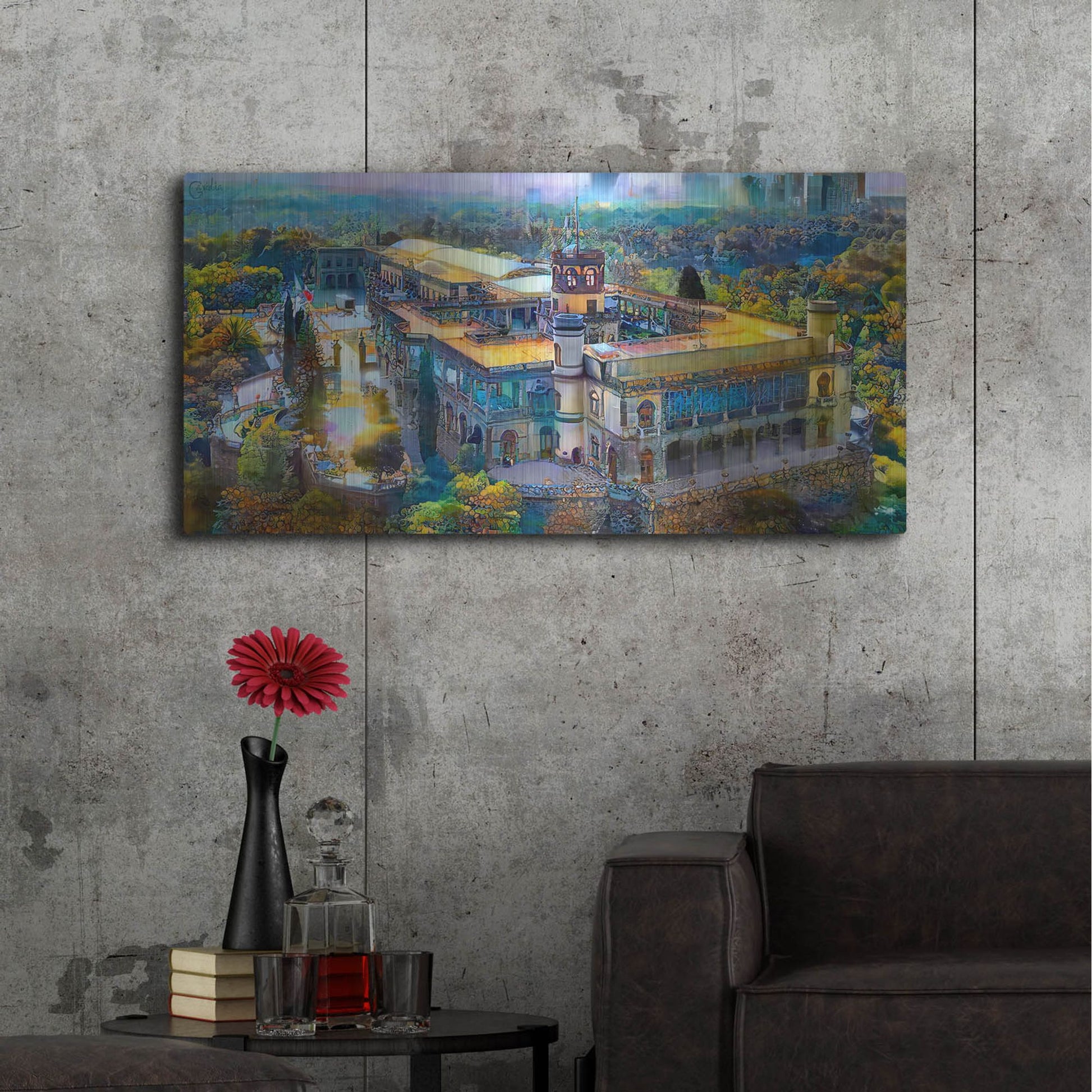 Luxe Metal Art 'Mexico City Chapultepec Castle' by Pedro Gavidia, Metal Wall Art,48x24