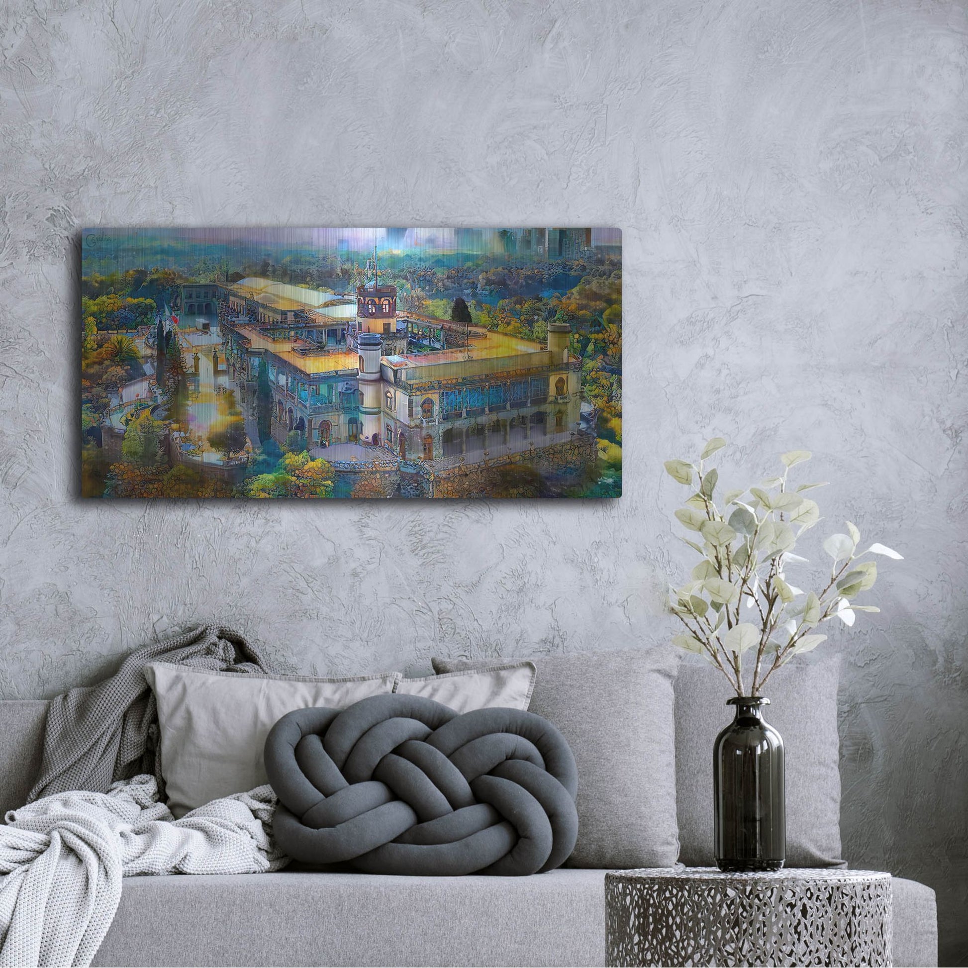 Luxe Metal Art 'Mexico City Chapultepec Castle' by Pedro Gavidia, Metal Wall Art,48x24