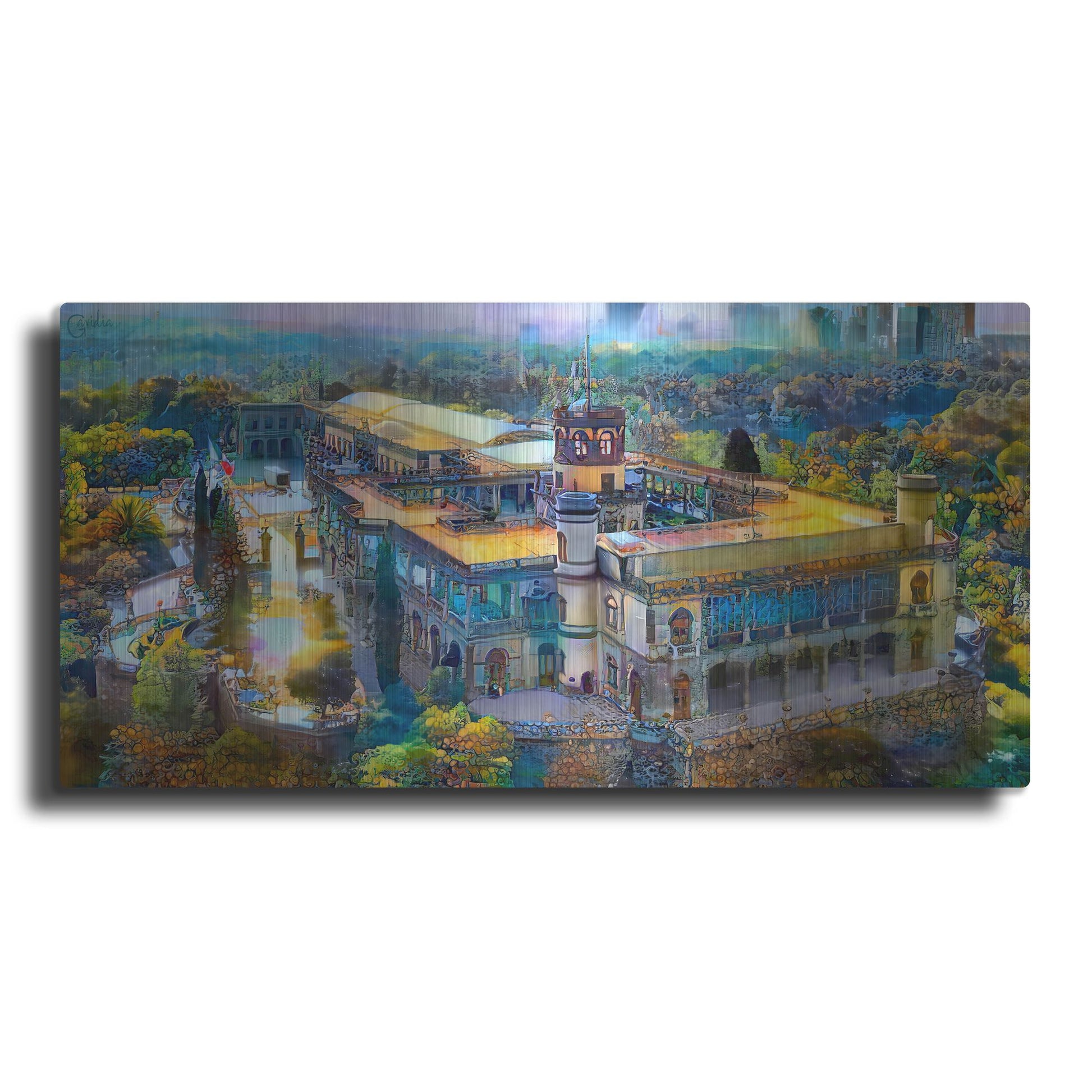 Luxe Metal Art 'Mexico City Chapultepec Castle' by Pedro Gavidia, Metal Wall Art