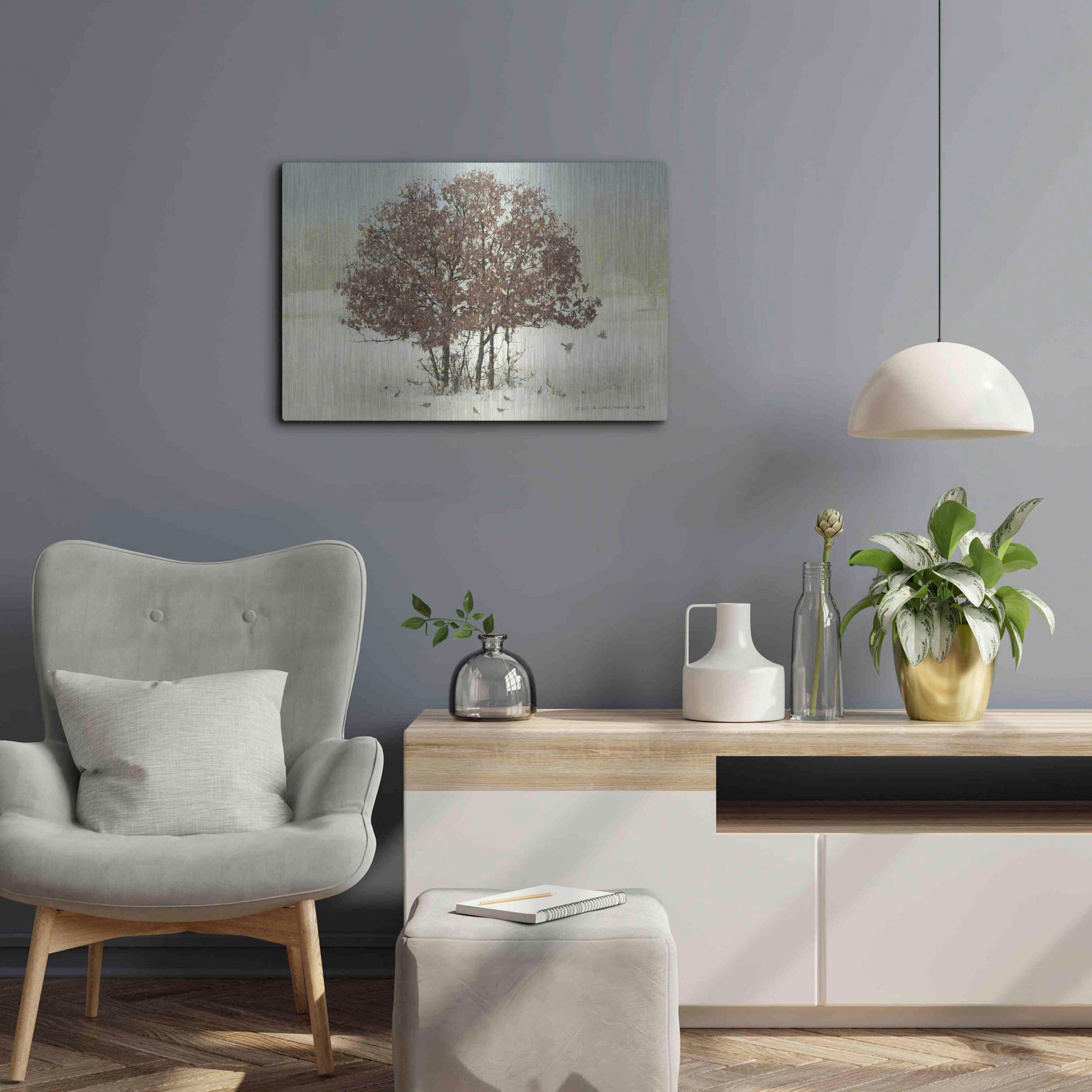 Luxe Metal Art 'Juncos and Oak' by Chris Vest, Metal Wall Art,24x16