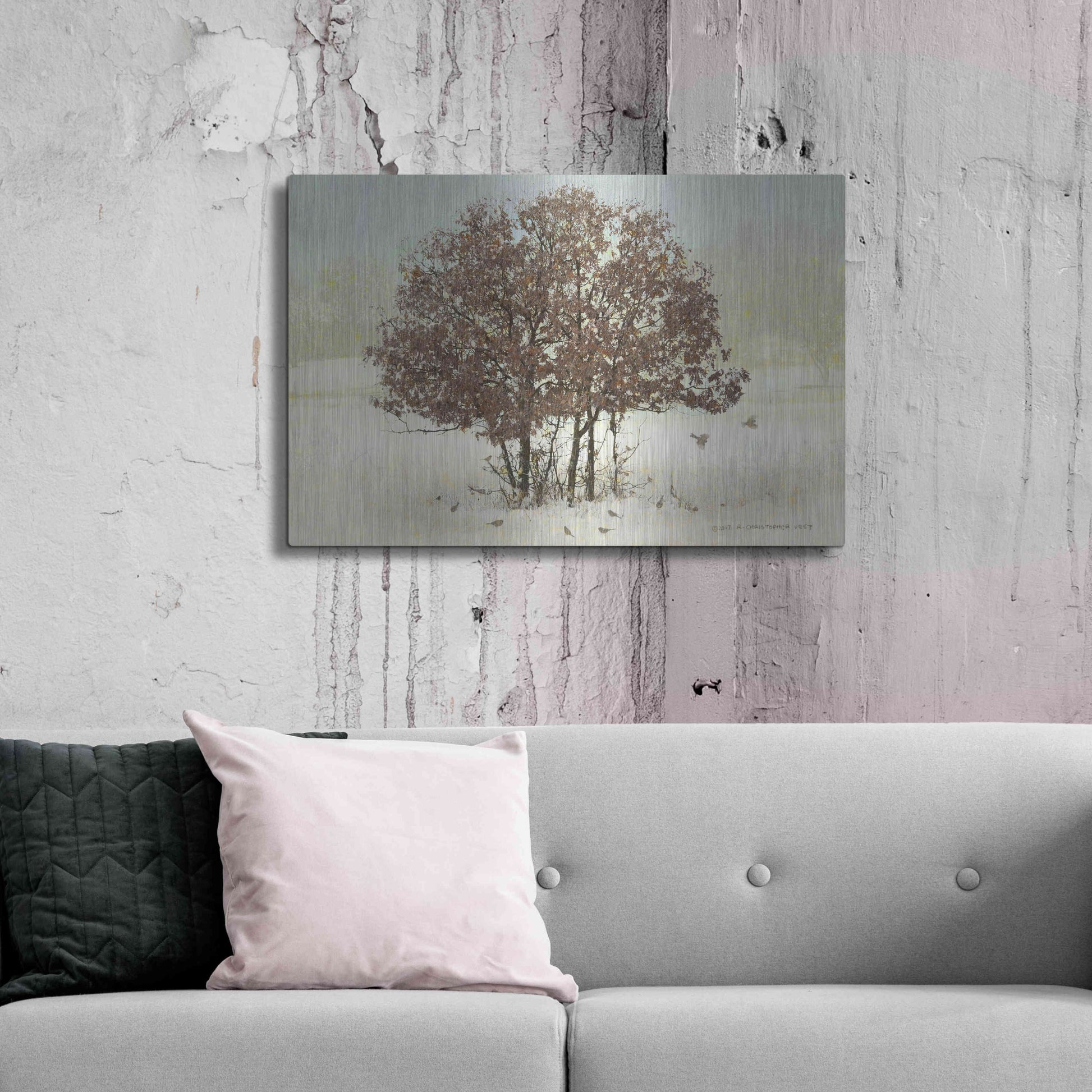 Luxe Metal Art 'Juncos and Oak' by Chris Vest, Metal Wall Art,36x24