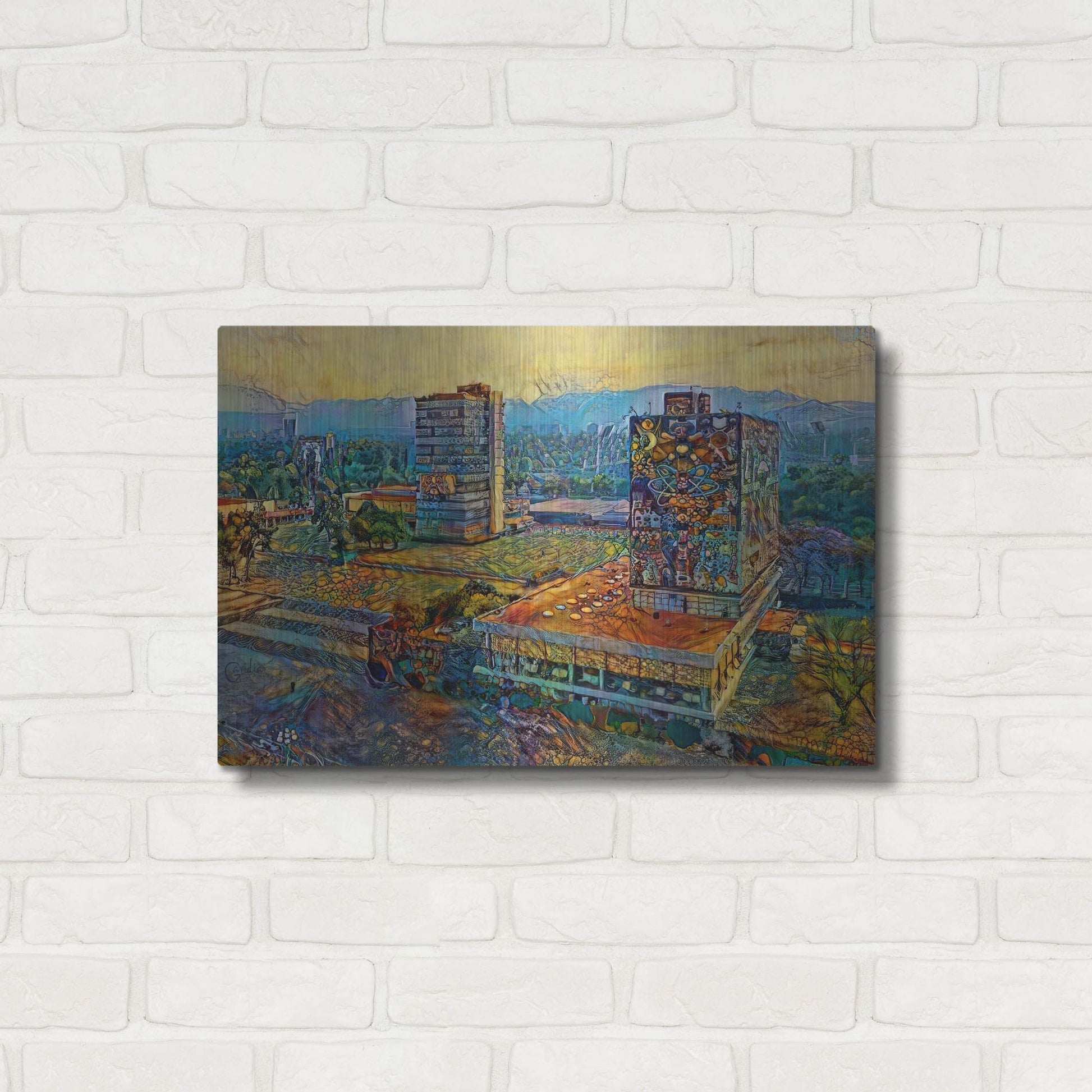 Luxe Metal Art 'Mexico City Ciudad Universitaria University City' by Pedro Gavidia, Metal Wall Art,24x16