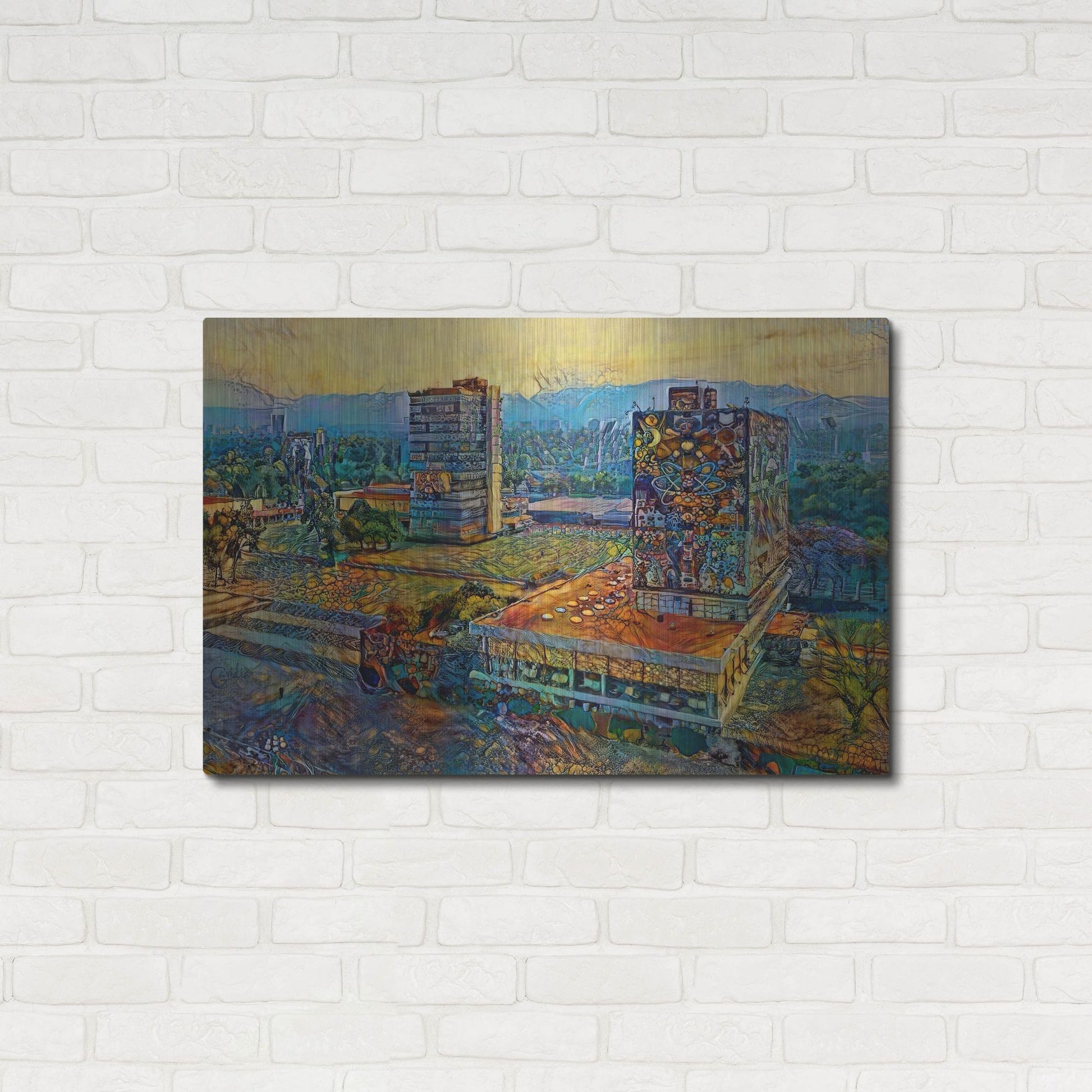 Luxe Metal Art 'Mexico City Ciudad Universitaria University City' by Pedro Gavidia, Metal Wall Art,36x24