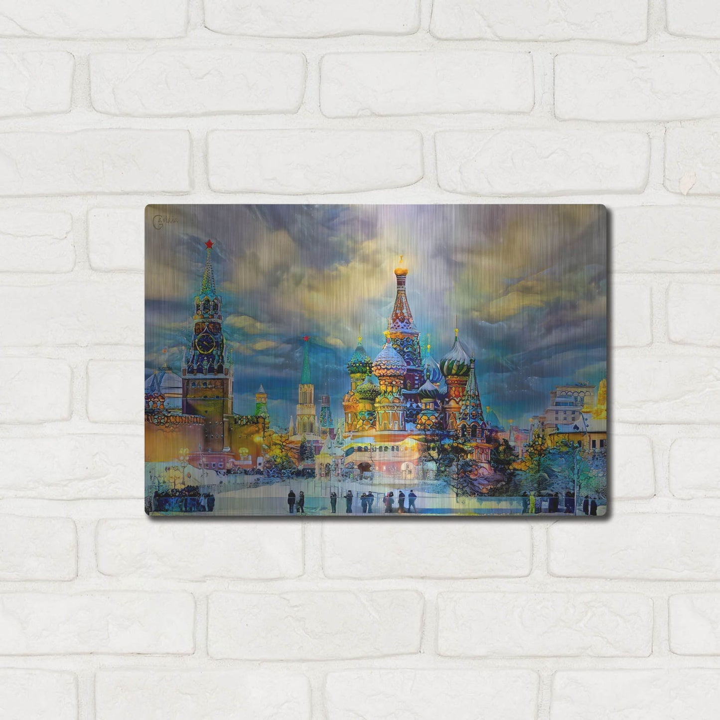 Luxe Metal Art 'Moscow Russia Saint Basil'S Cathedral Kremlin Red Square Ice Snow And Skating' by Pedro Gavidia, Metal Wall Art,16x12