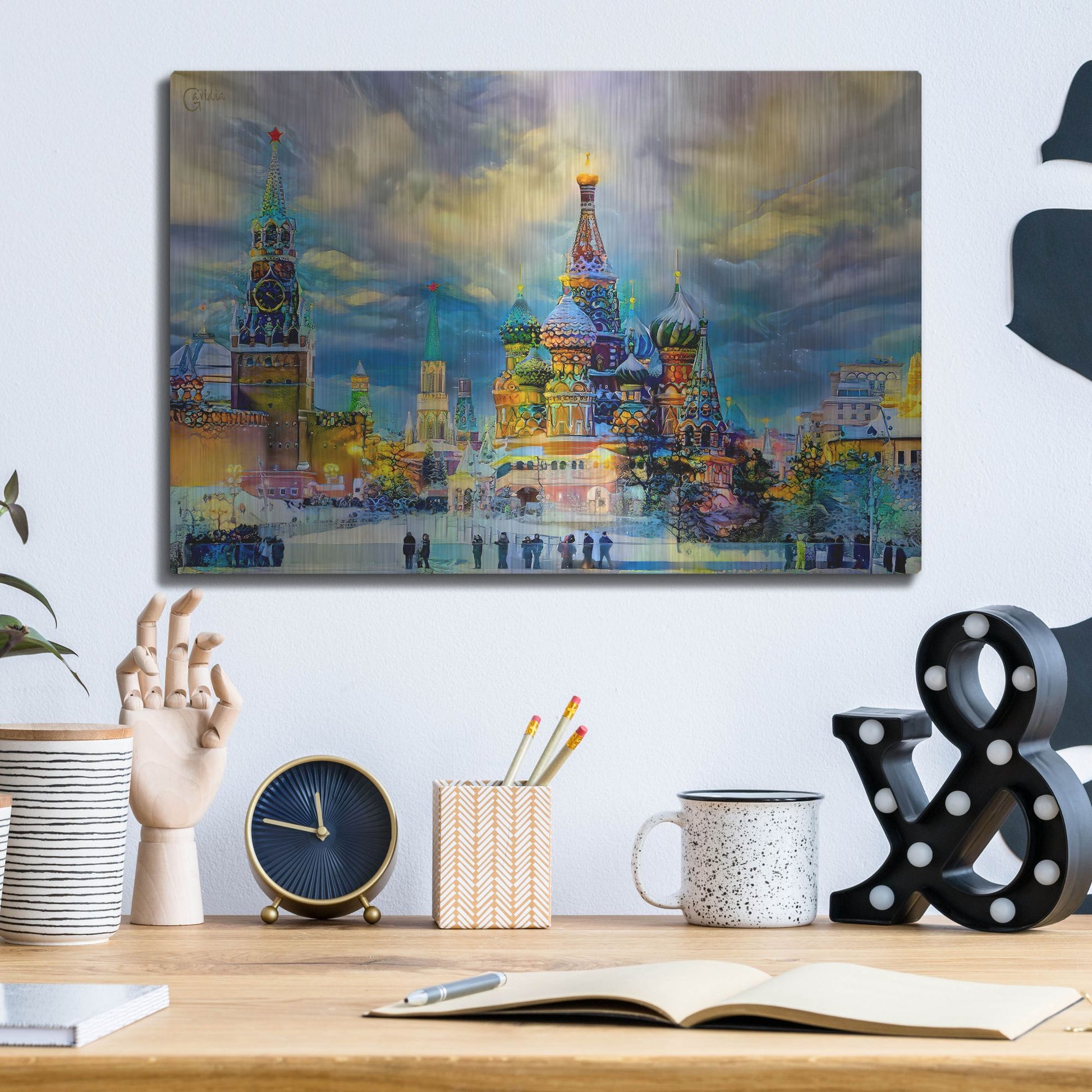Luxe Metal Art 'Moscow Russia Saint Basil'S Cathedral Kremlin Red Square Ice Snow And Skating' by Pedro Gavidia, Metal Wall Art,16x12