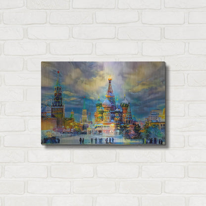 Luxe Metal Art 'Moscow Russia Saint Basil'S Cathedral Kremlin Red Square Ice Snow And Skating' by Pedro Gavidia, Metal Wall Art,24x16