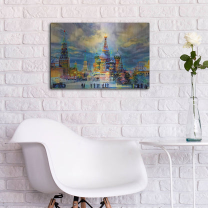 Luxe Metal Art 'Moscow Russia Saint Basil'S Cathedral Kremlin Red Square Ice Snow And Skating' by Pedro Gavidia, Metal Wall Art,24x16