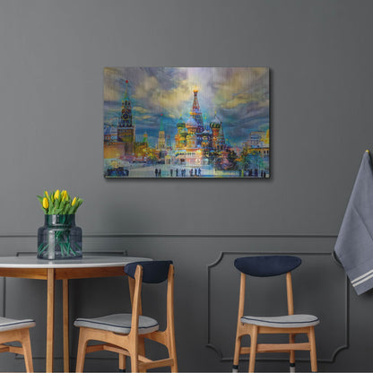 Luxe Metal Art 'Moscow Russia Saint Basil'S Cathedral Kremlin Red Square Ice Snow And Skating' by Pedro Gavidia, Metal Wall Art,36x24