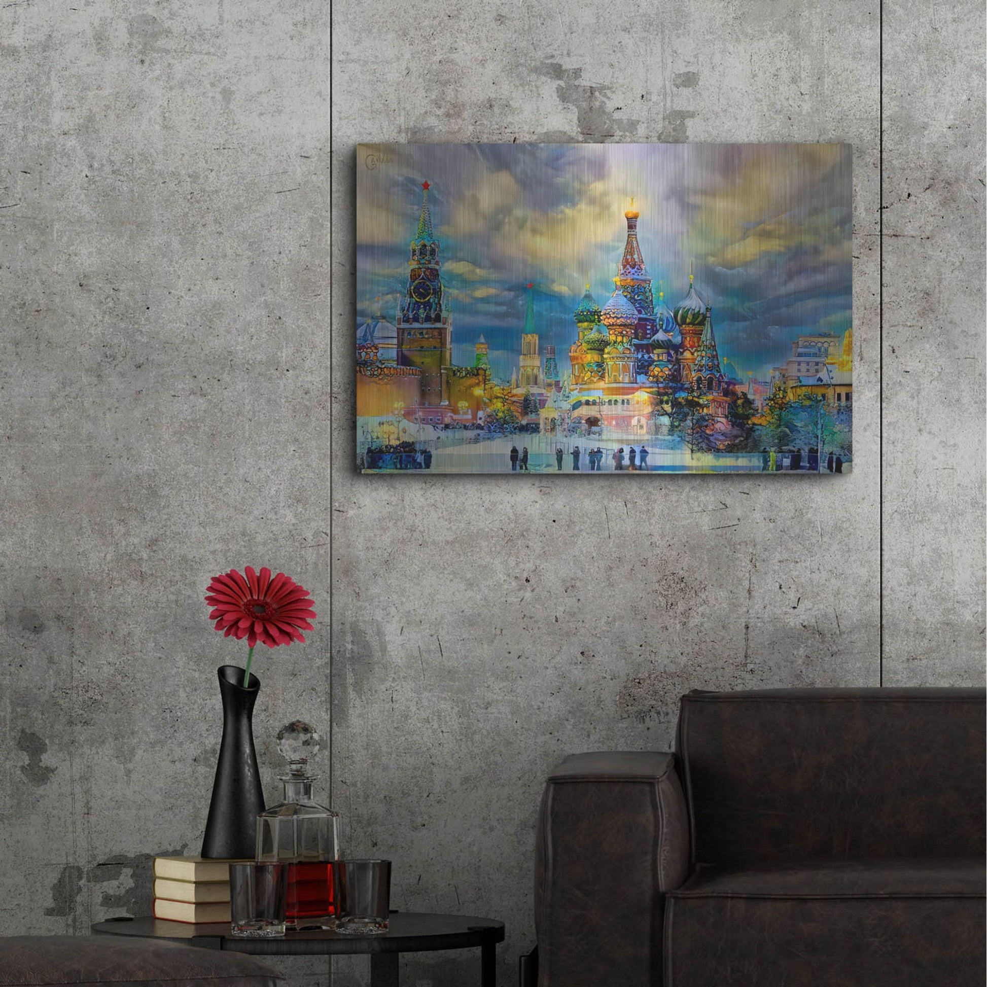 Luxe Metal Art 'Moscow Russia Saint Basil'S Cathedral Kremlin Red Square Ice Snow And Skating' by Pedro Gavidia, Metal Wall Art,36x24
