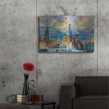 Luxe Metal Art 'Moscow Russia Saint Basil'S Cathedral Kremlin Red Square Ice Snow And Skating' by Pedro Gavidia, Metal Wall Art,36x24
