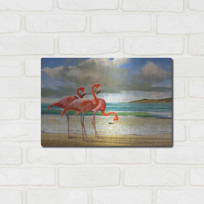 Luxe Metal Art 'Beach Scene Flamingos' by Chris Vest, Metal Wall Art,16x12