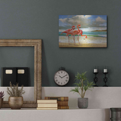 Luxe Metal Art 'Beach Scene Flamingos' by Chris Vest, Metal Wall Art,16x12