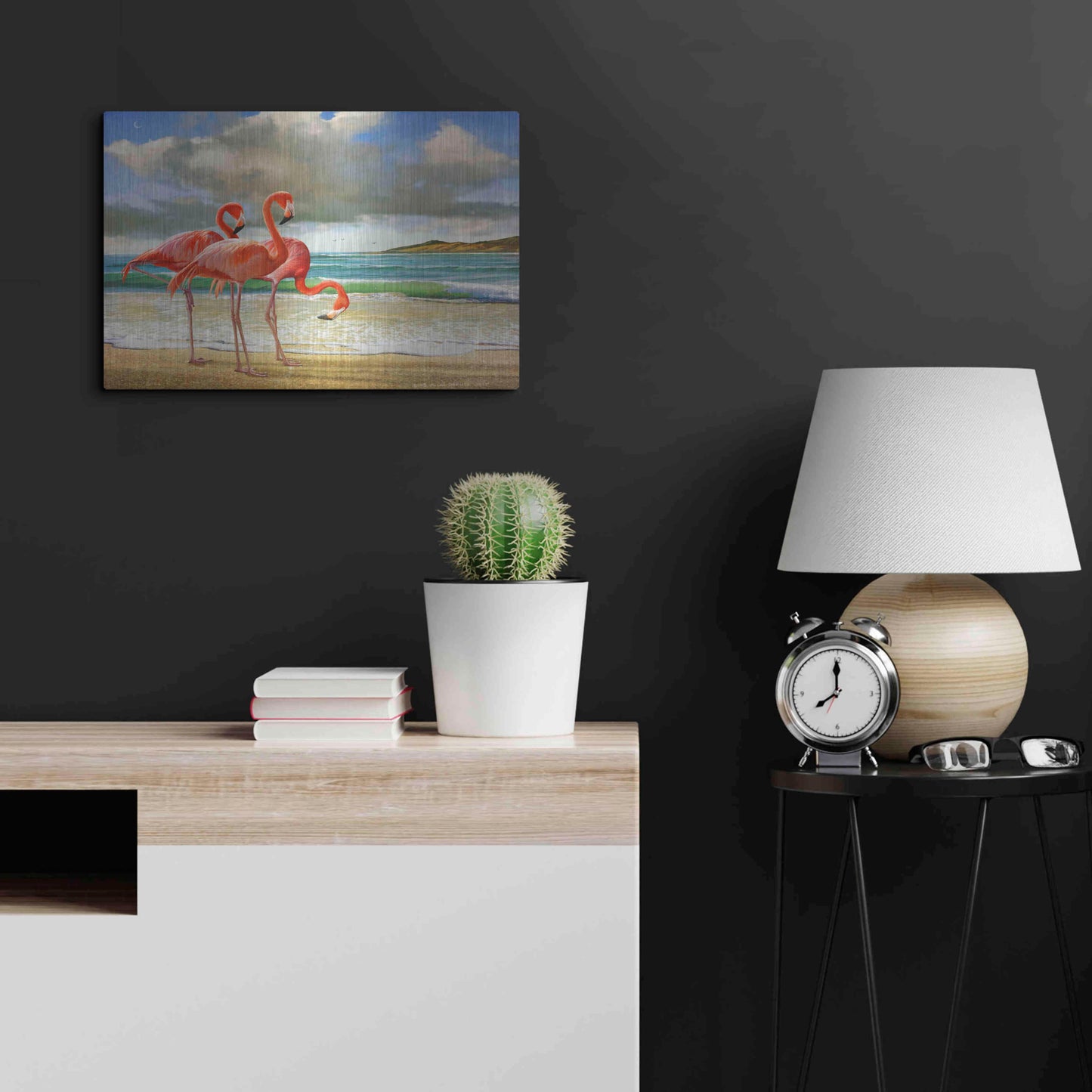 Luxe Metal Art 'Beach Scene Flamingos' by Chris Vest, Metal Wall Art,24x16