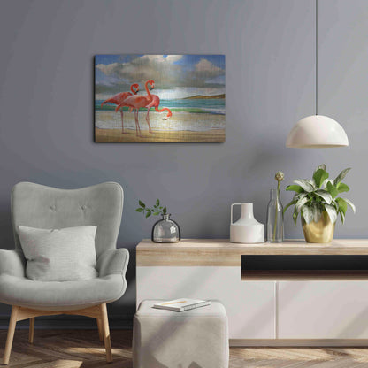 Luxe Metal Art 'Beach Scene Flamingos' by Chris Vest, Metal Wall Art,24x16