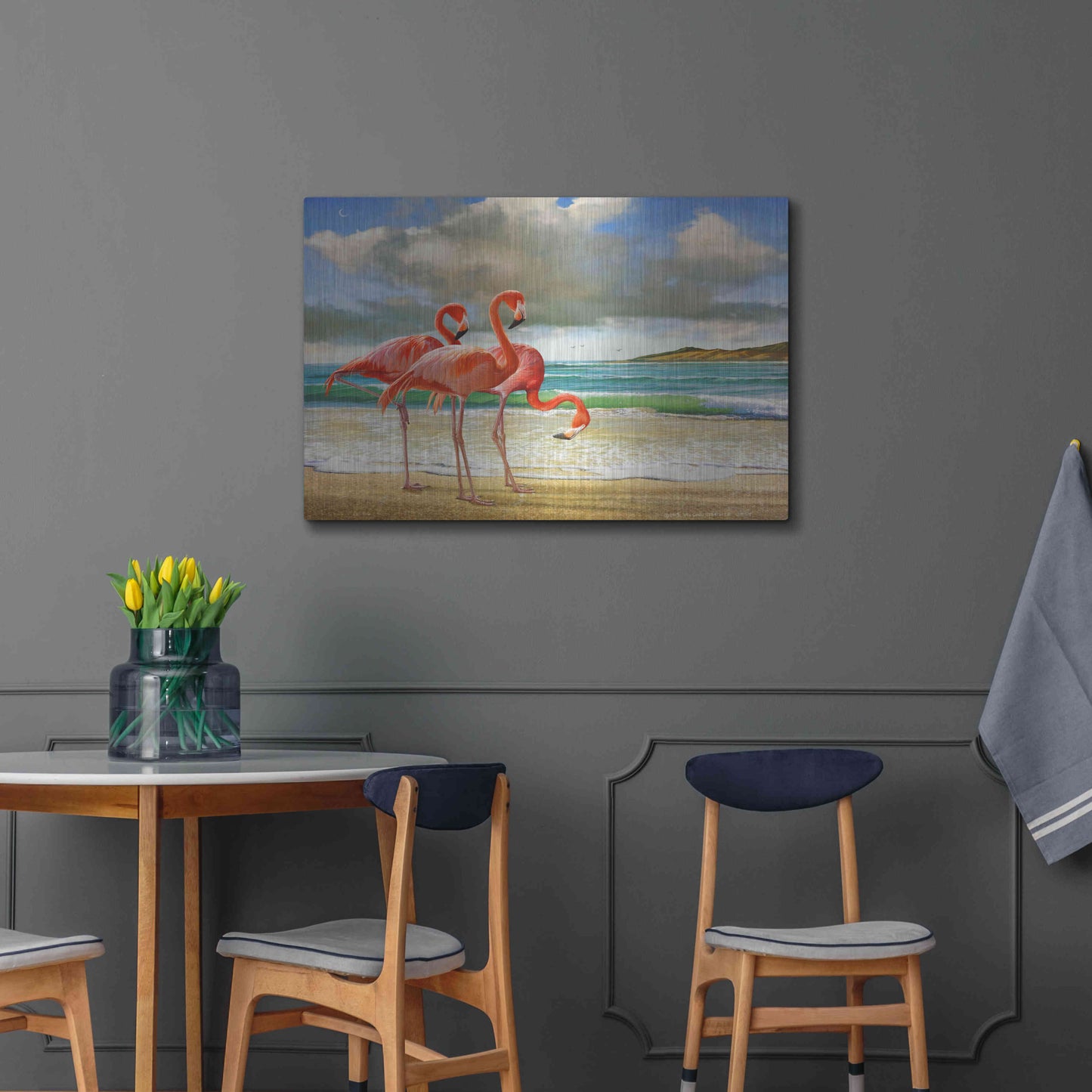 Luxe Metal Art 'Beach Scene Flamingos' by Chris Vest, Metal Wall Art,36x24