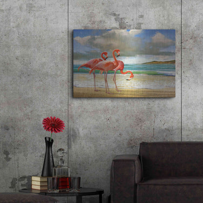 Luxe Metal Art 'Beach Scene Flamingos' by Chris Vest, Metal Wall Art,36x24