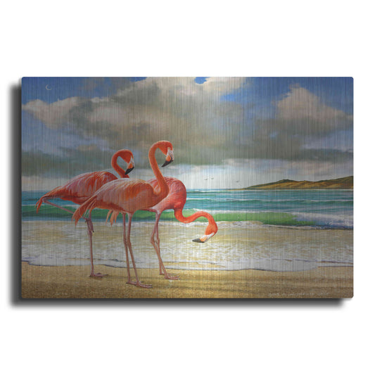 Luxe Metal Art 'Beach Scene Flamingos' by Chris Vest, Metal Wall Art