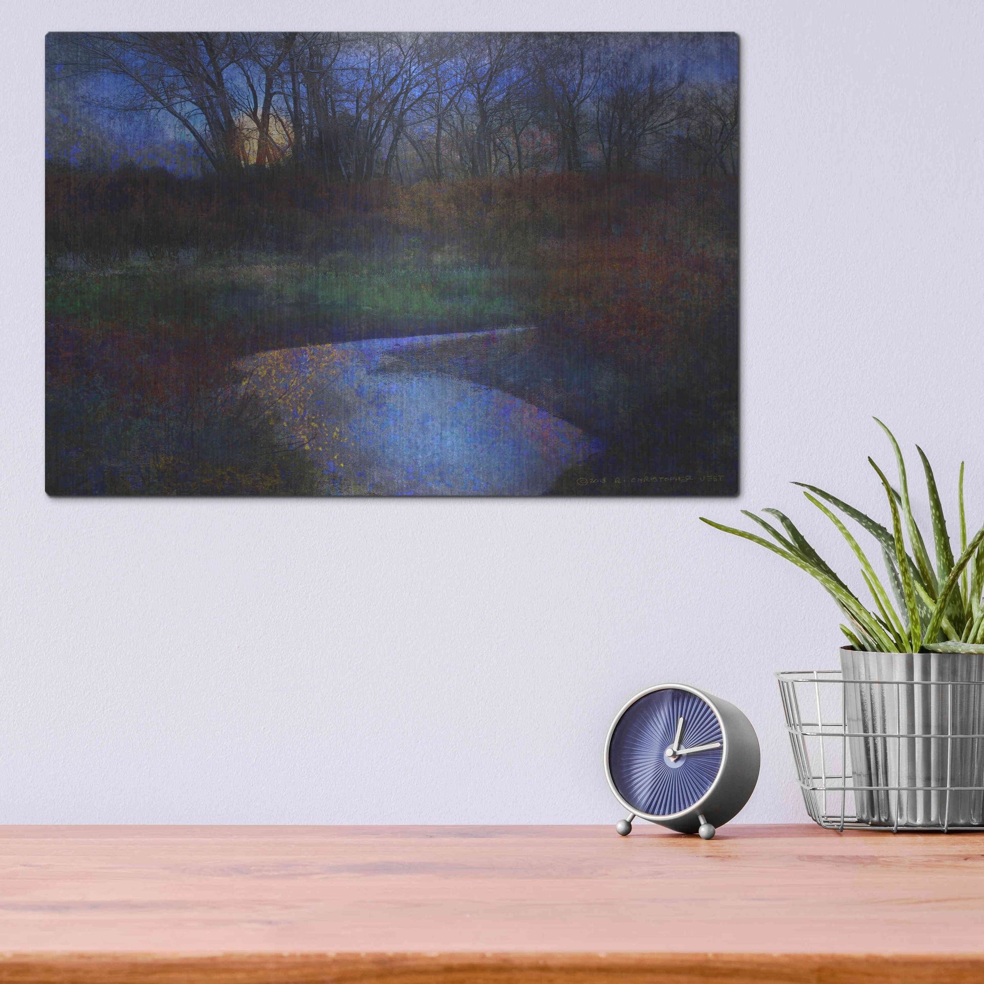 Luxe Metal Art 'Moonlit Stream' by Chris Vest, Metal Wall Art,16x12