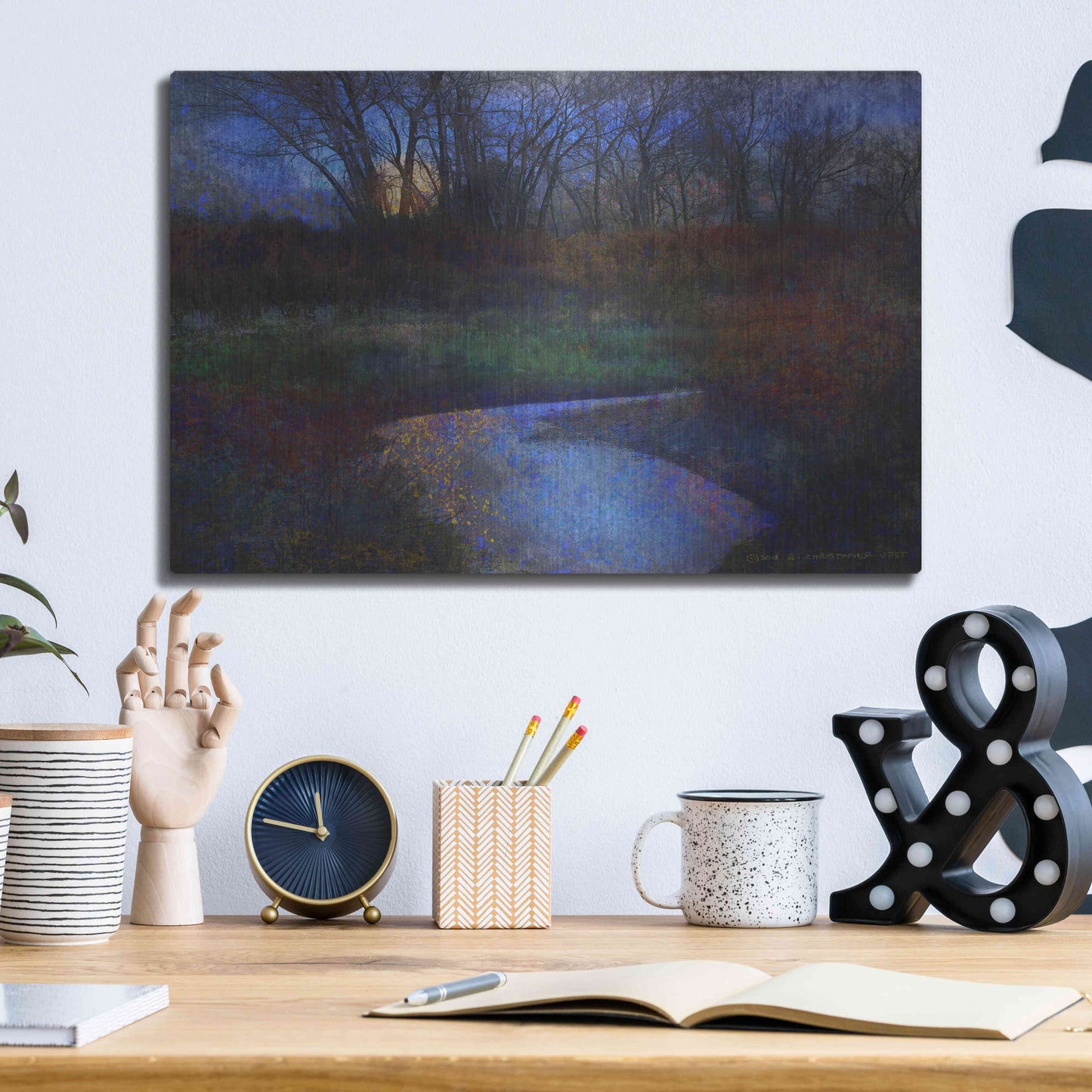 Luxe Metal Art 'Moonlit Stream' by Chris Vest, Metal Wall Art,16x12