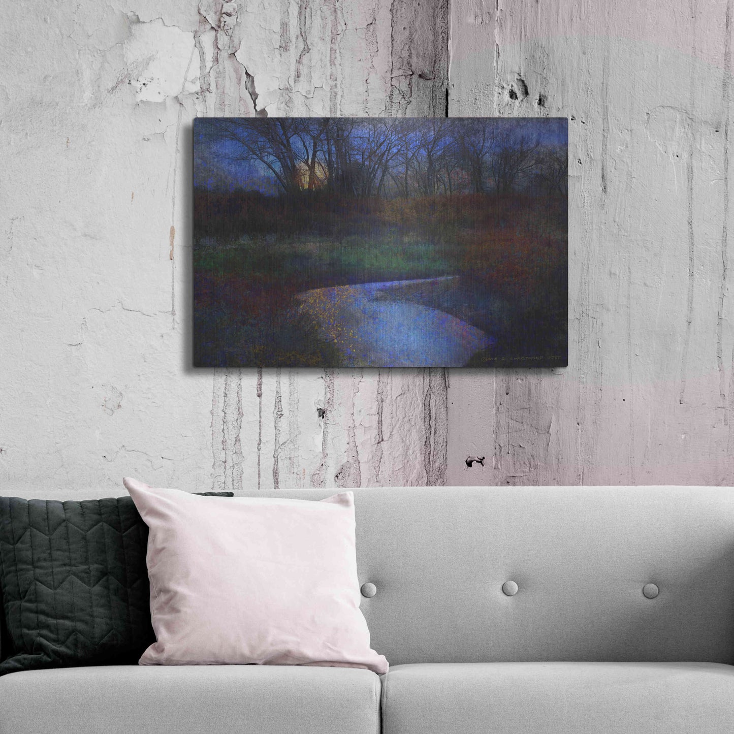 Luxe Metal Art 'Moonlit Stream' by Chris Vest, Metal Wall Art,36x24