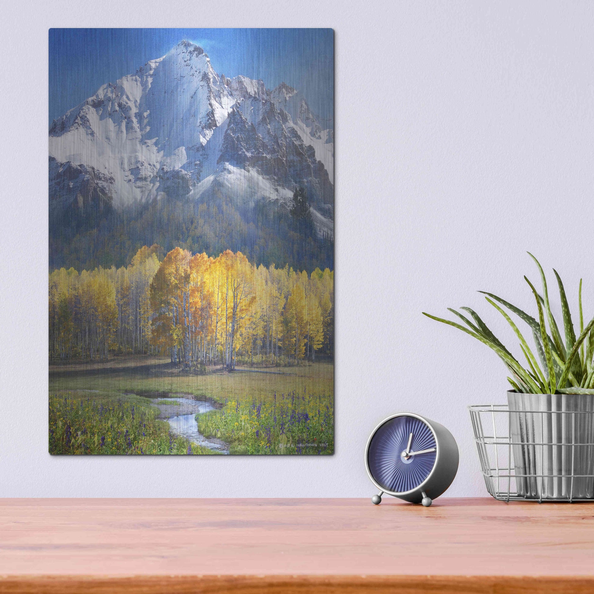 Luxe Metal Art 'Idyllic Mountain' by Chris Vest, Metal Wall Art,12x16