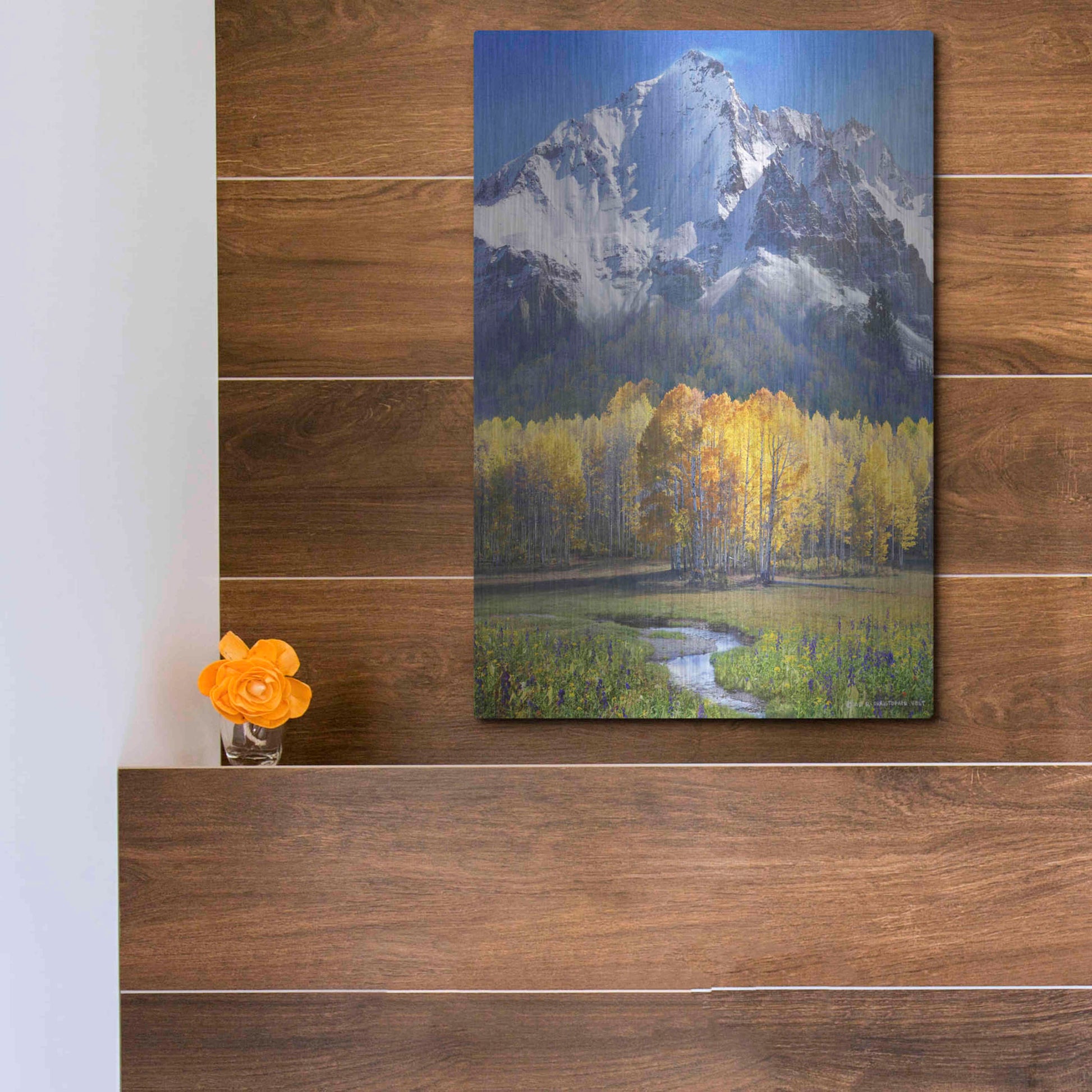 Luxe Metal Art 'Idyllic Mountain' by Chris Vest, Metal Wall Art,12x16