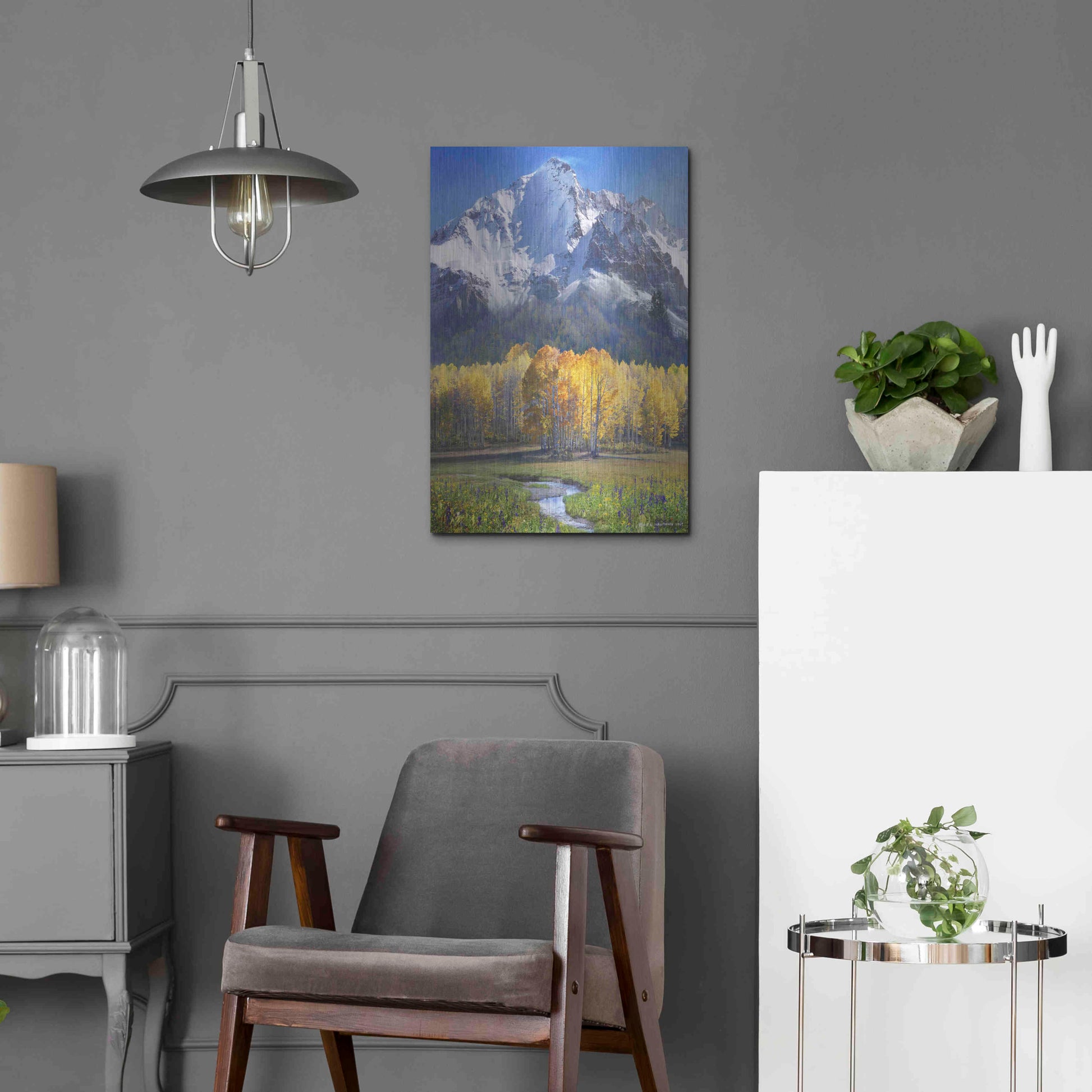 Luxe Metal Art 'Idyllic Mountain' by Chris Vest, Metal Wall Art,16x24