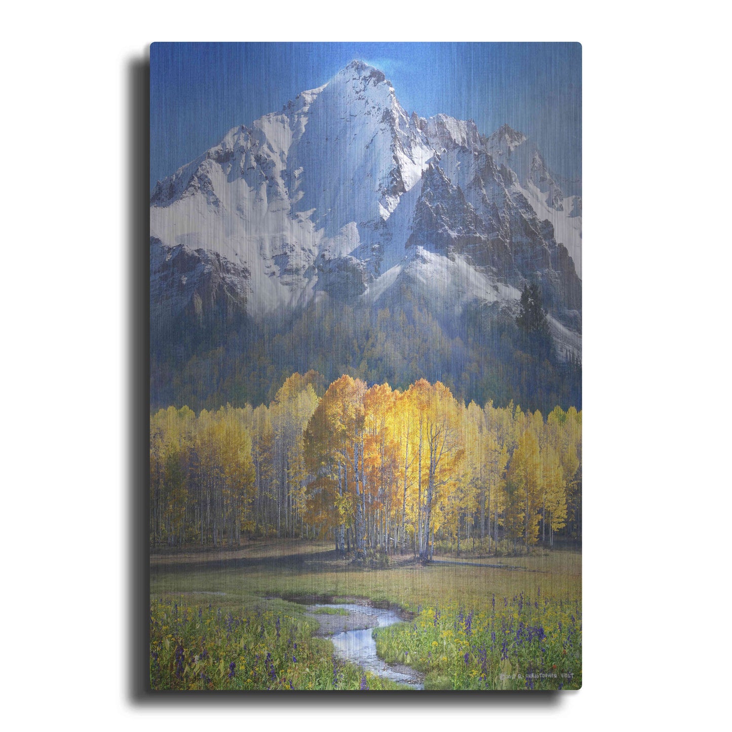 Luxe Metal Art 'Idyllic Mountain' by Chris Vest, Metal Wall Art