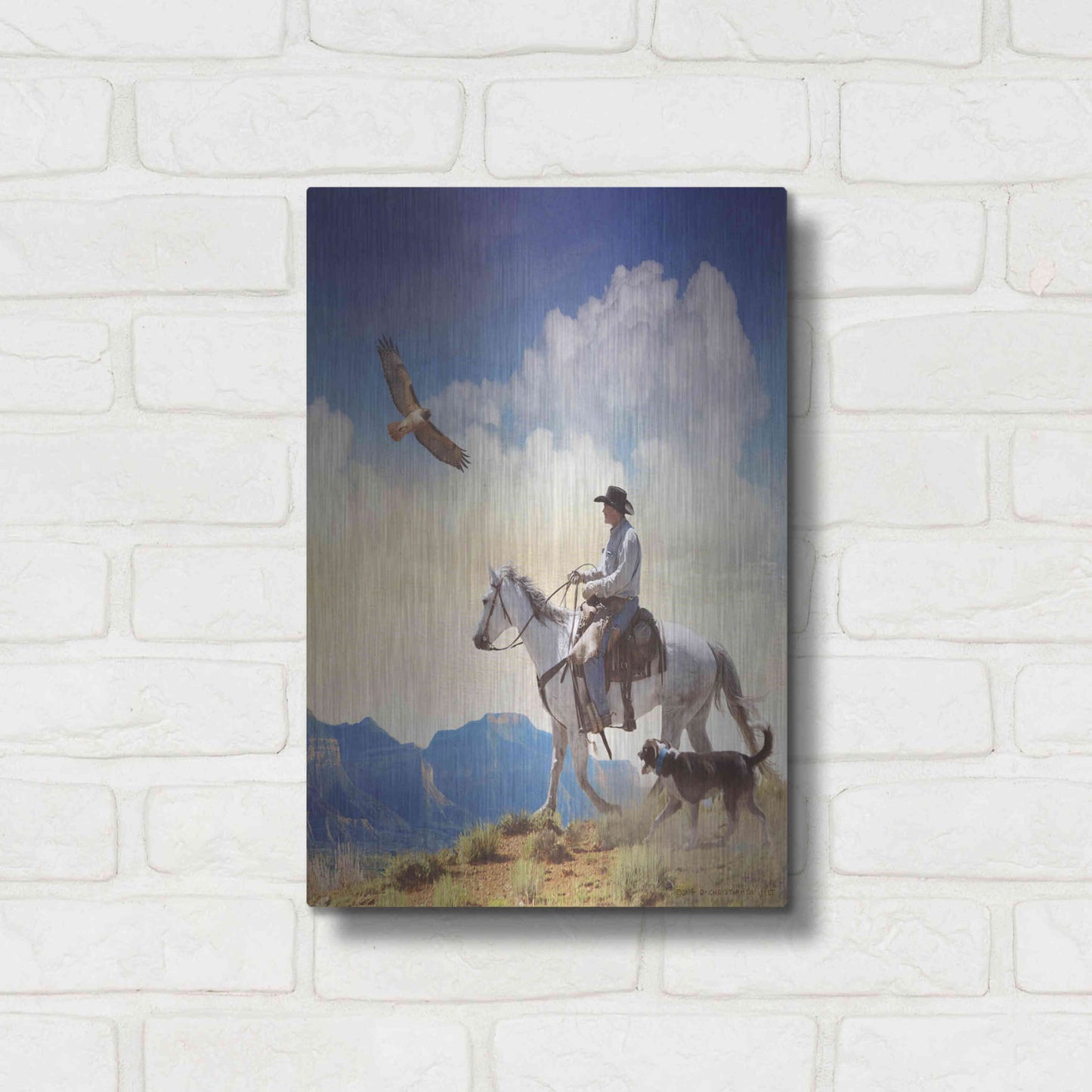 Luxe Metal Art 'Cowboy with Dog and Hawk' by Chris Vest, Metal Wall Art,12x16