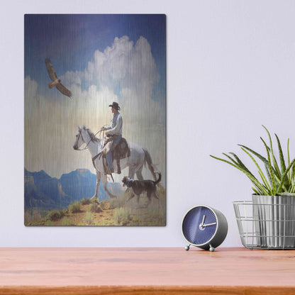 Luxe Metal Art 'Cowboy with Dog and Hawk' by Chris Vest, Metal Wall Art,12x16