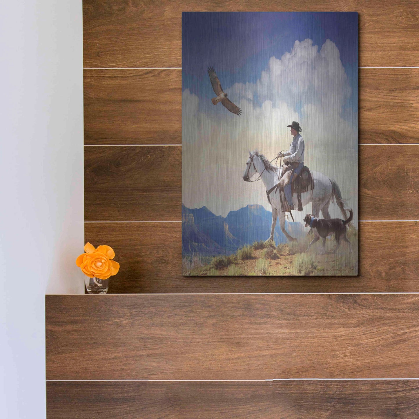 Luxe Metal Art 'Cowboy with Dog and Hawk' by Chris Vest, Metal Wall Art,12x16