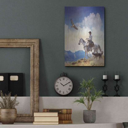 Luxe Metal Art 'Cowboy with Dog and Hawk' by Chris Vest, Metal Wall Art,12x16