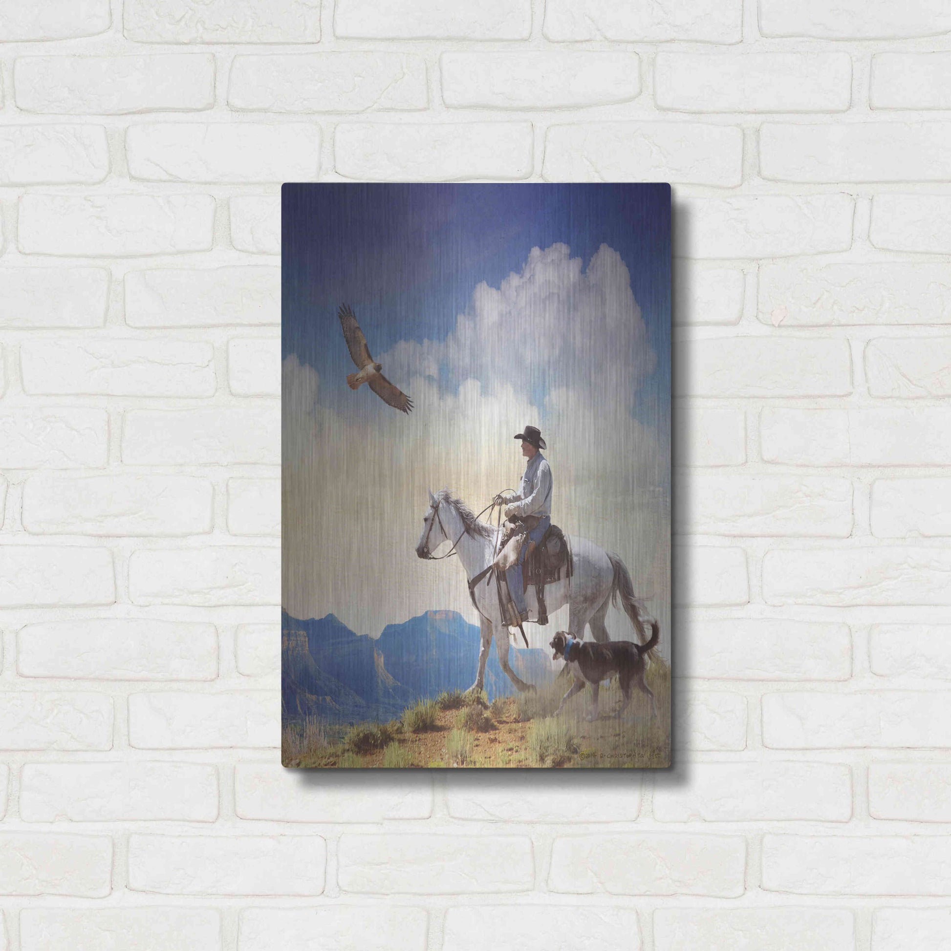 Luxe Metal Art 'Cowboy with Dog and Hawk' by Chris Vest, Metal Wall Art,16x24