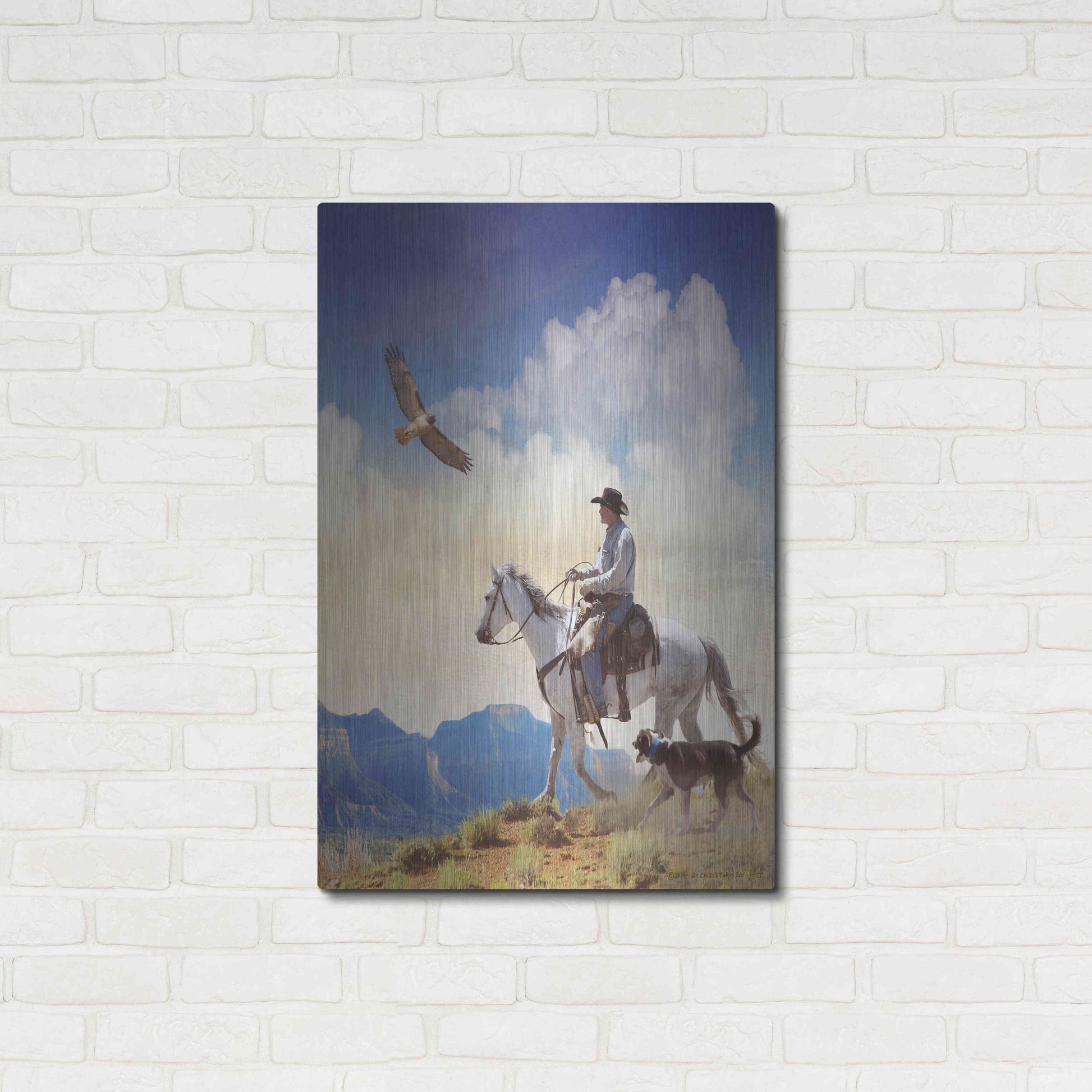 Luxe Metal Art 'Cowboy with Dog and Hawk' by Chris Vest, Metal Wall Art,24x36