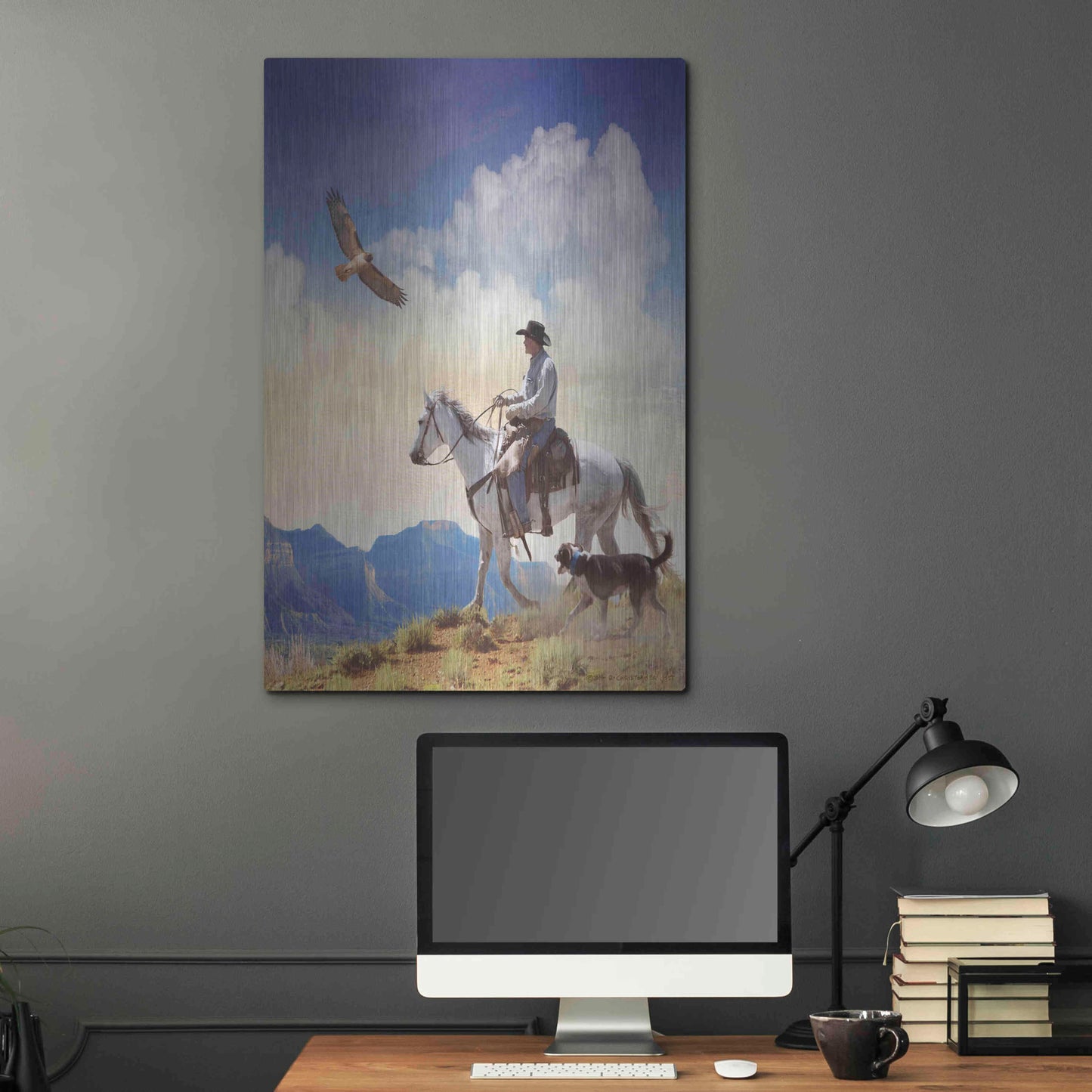 Luxe Metal Art 'Cowboy with Dog and Hawk' by Chris Vest, Metal Wall Art,24x36