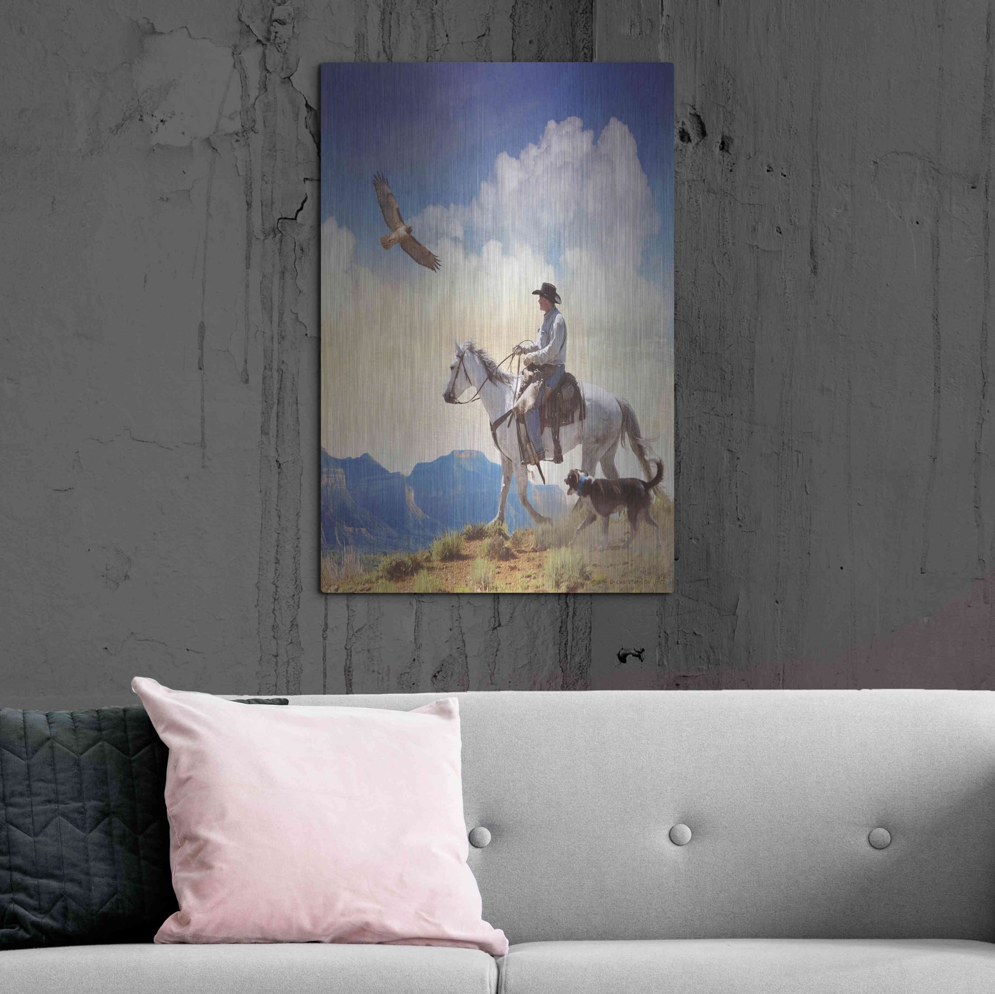 Luxe Metal Art 'Cowboy with Dog and Hawk' by Chris Vest, Metal Wall Art,24x36