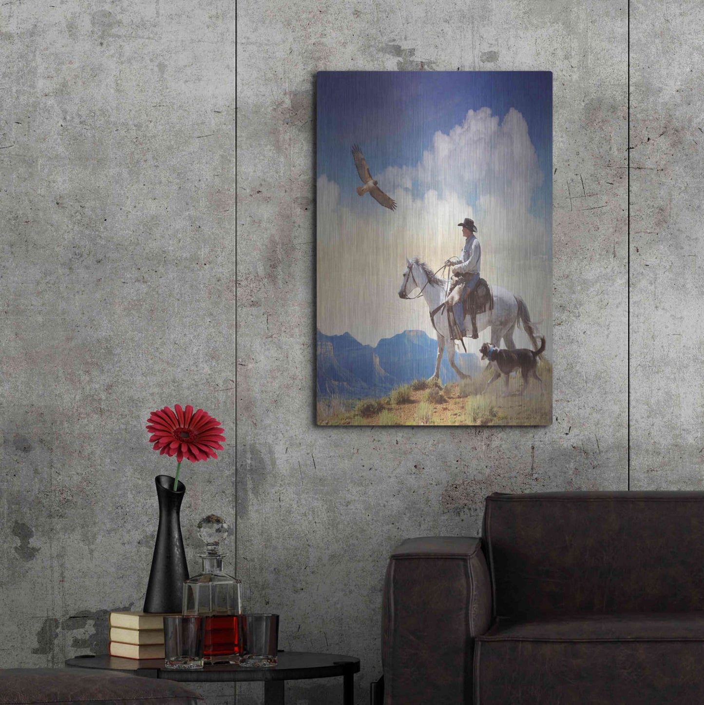 Luxe Metal Art 'Cowboy with Dog and Hawk' by Chris Vest, Metal Wall Art,24x36