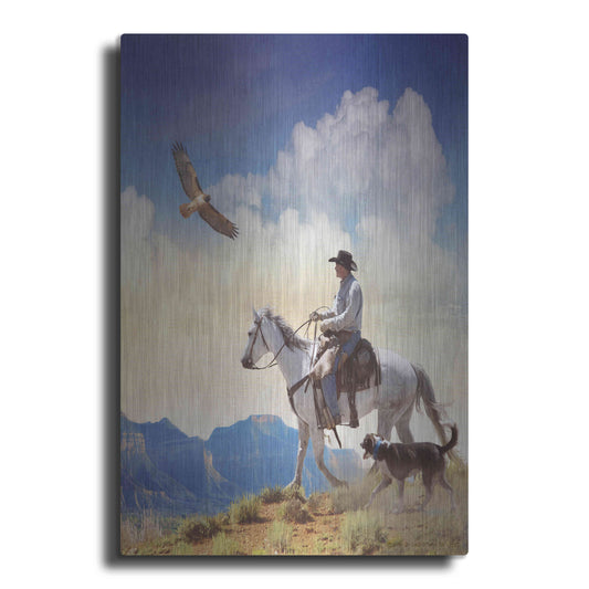 Luxe Metal Art 'Cowboy with Dog and Hawk' by Chris Vest, Metal Wall Art