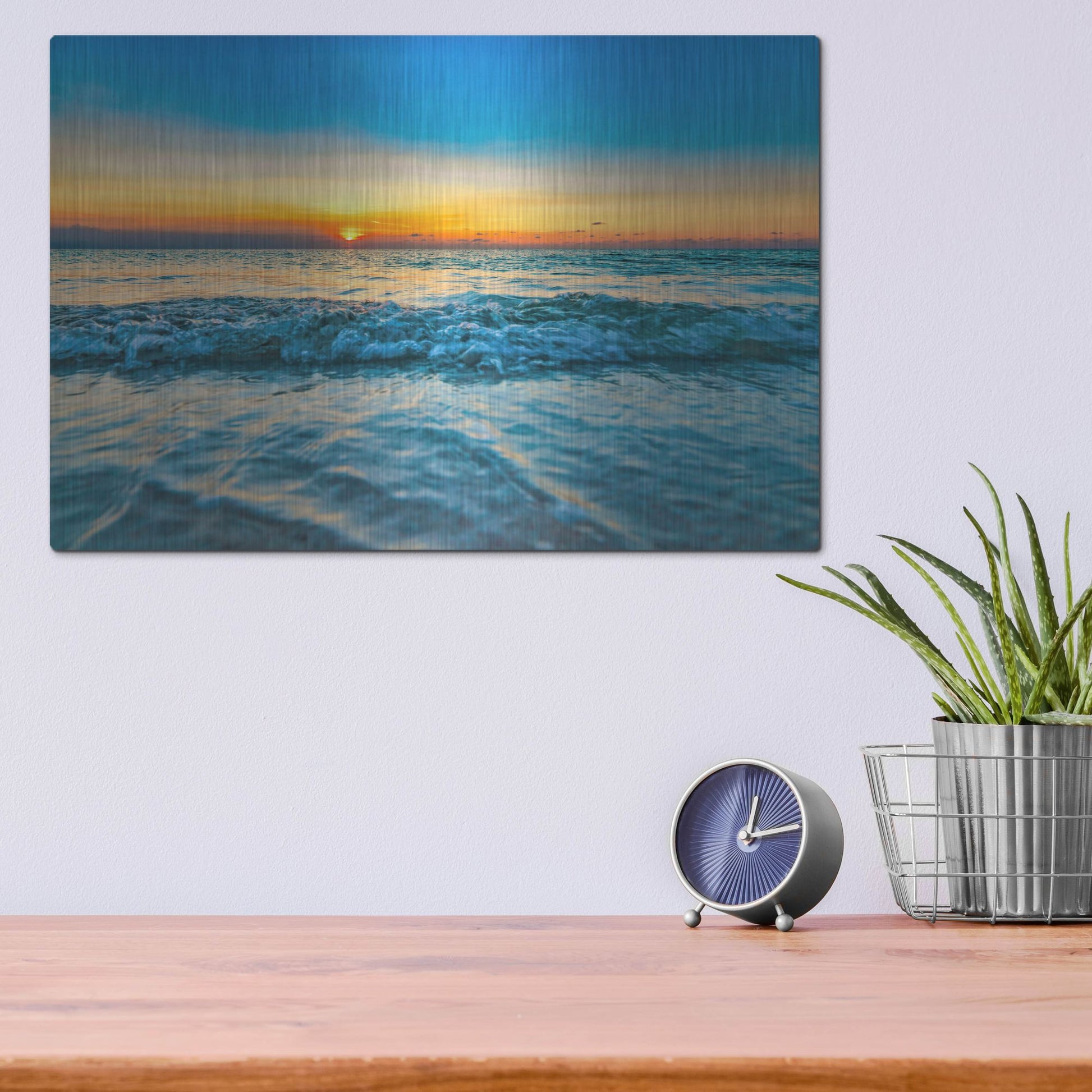 Luxe Metal Art 'Calm Aruba Blue' by Mark A Paulda, Metal Wall Art,16x12