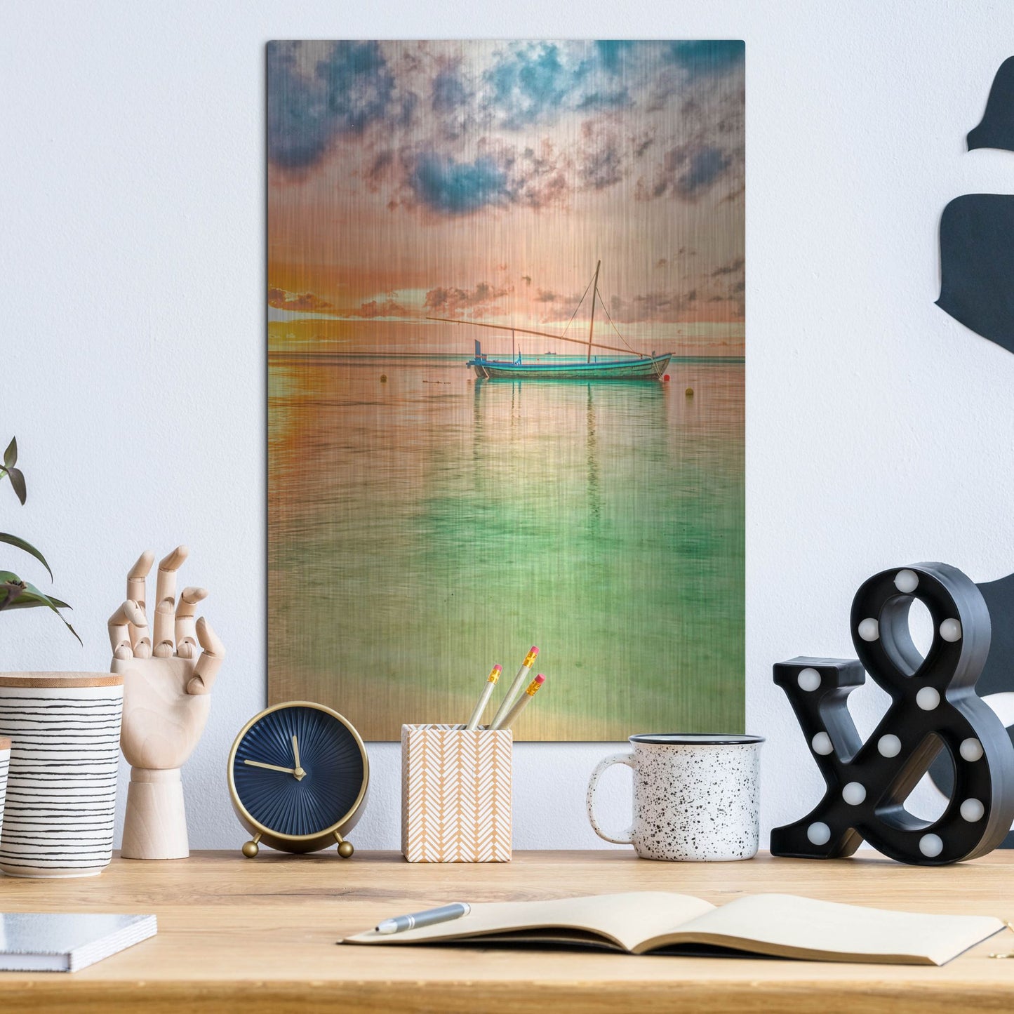 Luxe Metal Art 'Maldives Sailing Boat' by Mark A Paulda, Metal Wall Art,12x16
